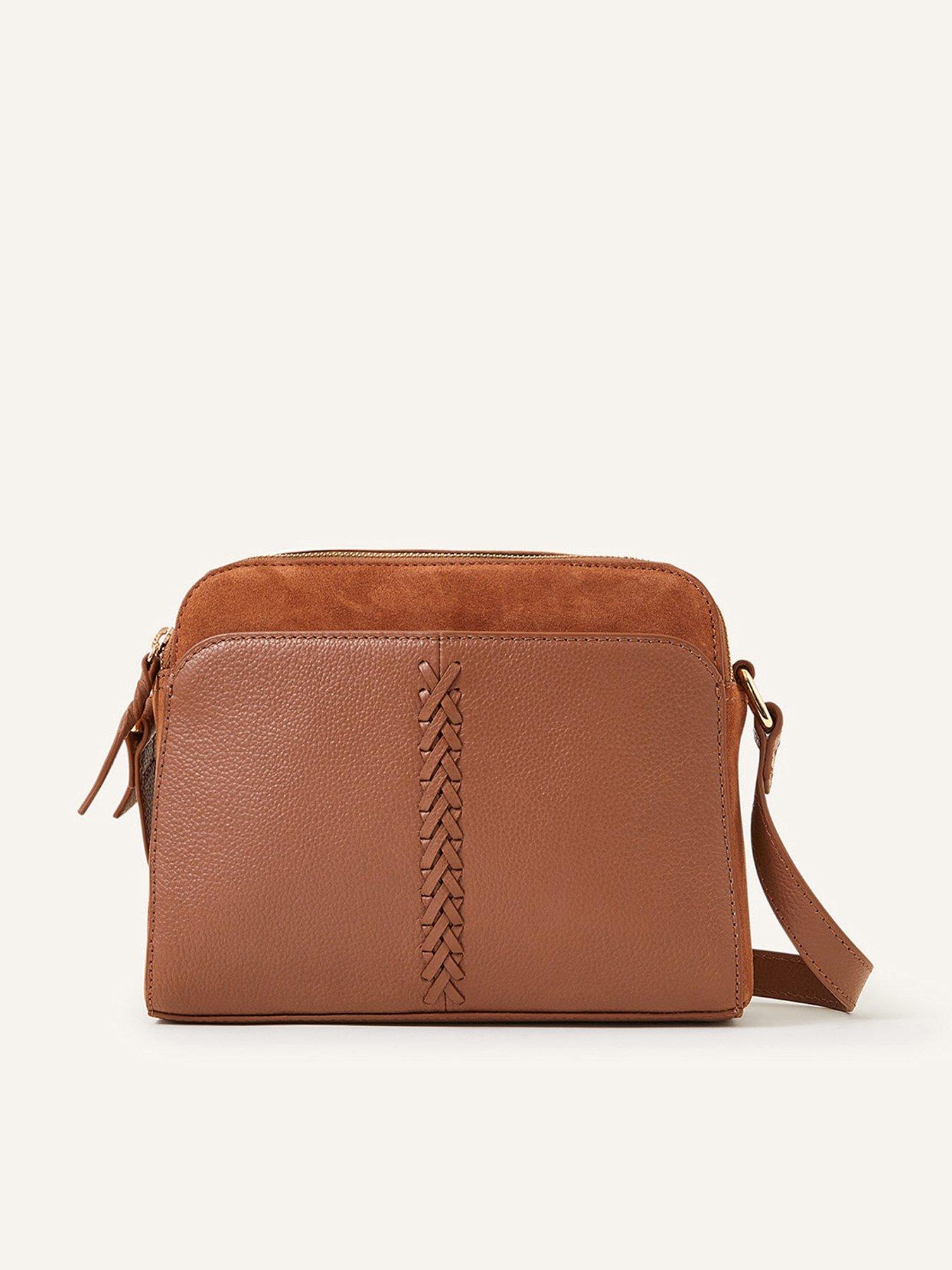 Image 1 of 4 of Accessorize Leather Double Zip Cross-Body Bag