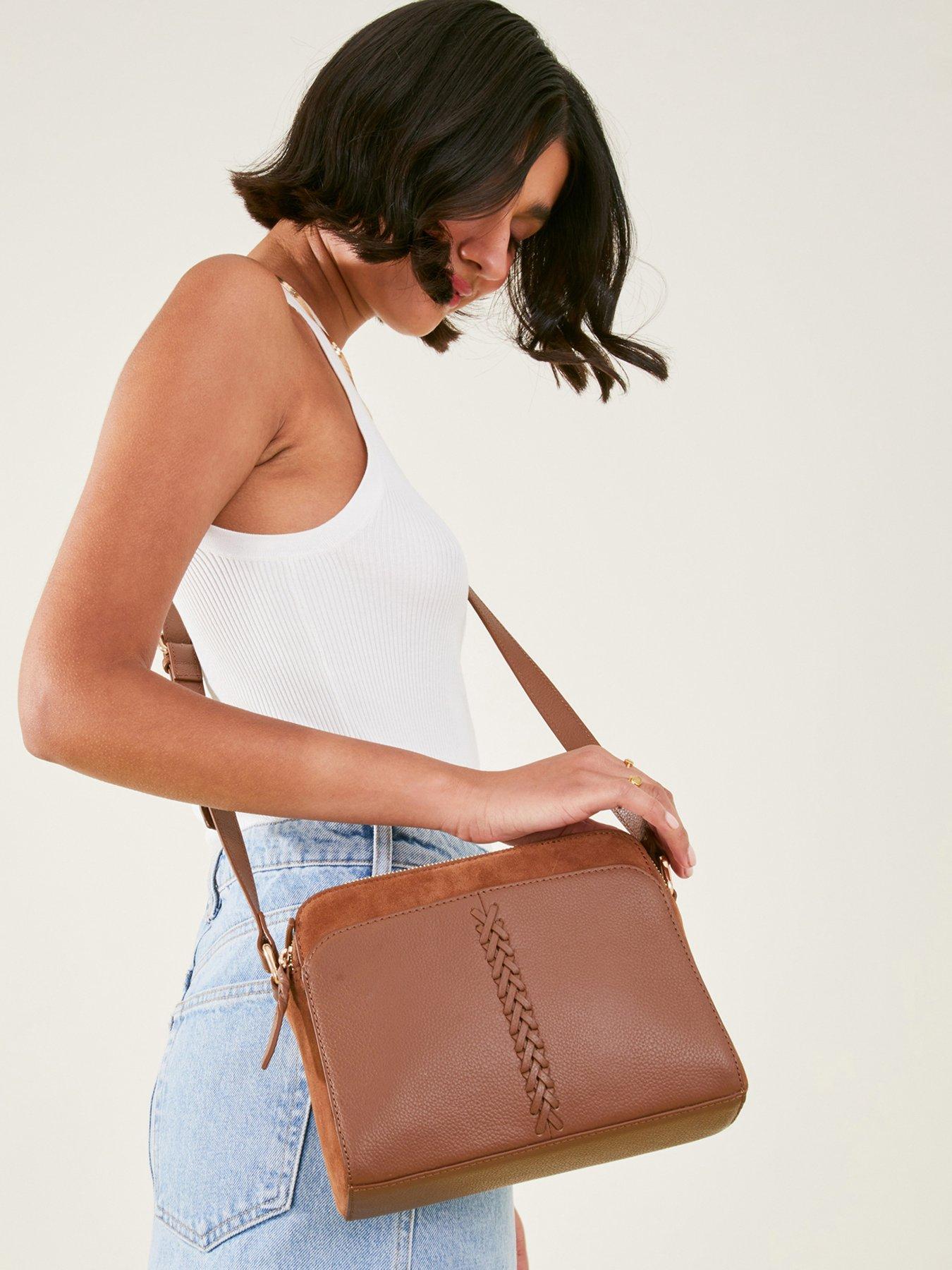 Image 2 of 4 of Accessorize Leather Double Zip Cross-Body Bag