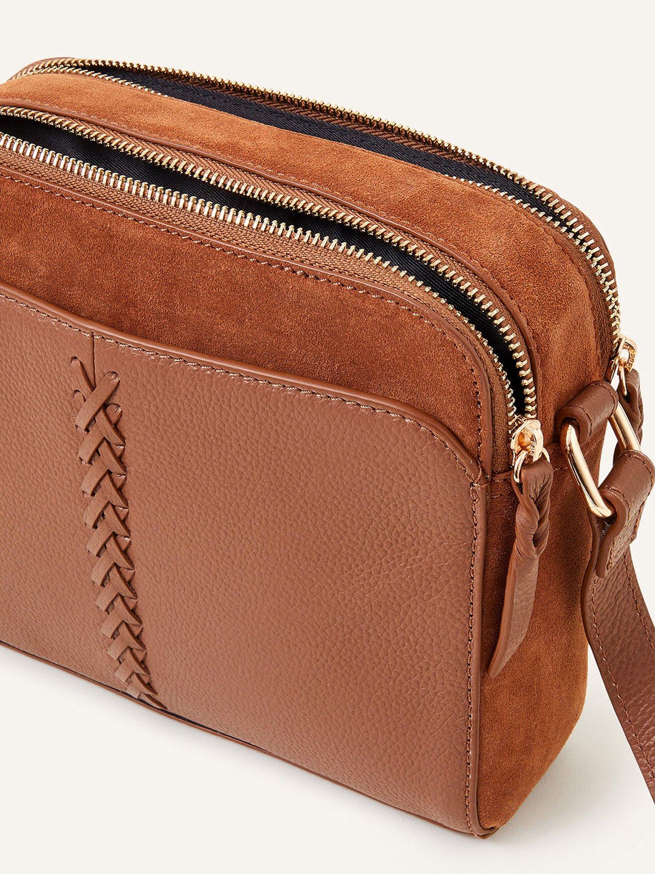 Image 4 of 4 of Accessorize Leather Double Zip Cross-Body Bag