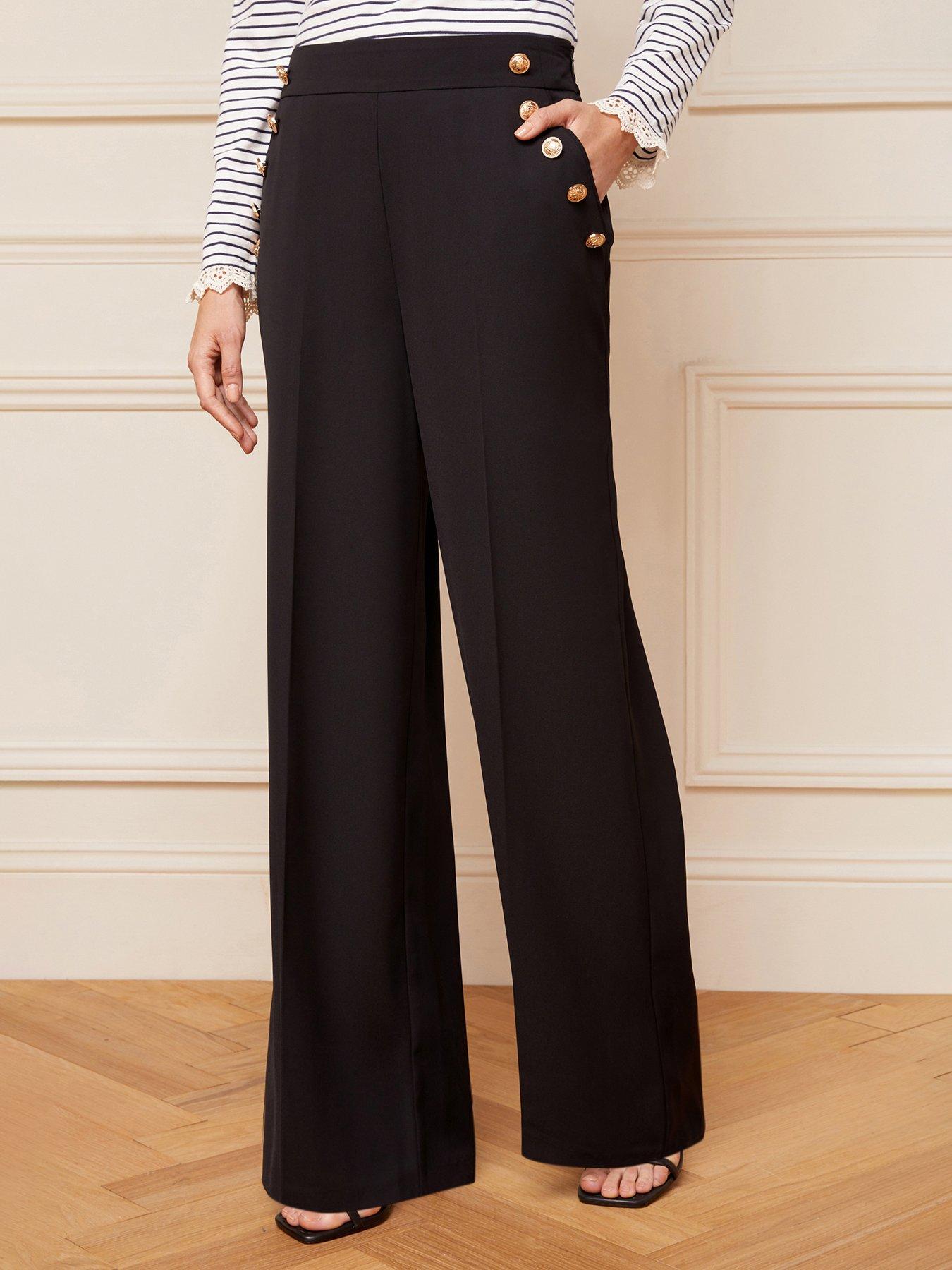 Military Button Wide Leg Trouser Black