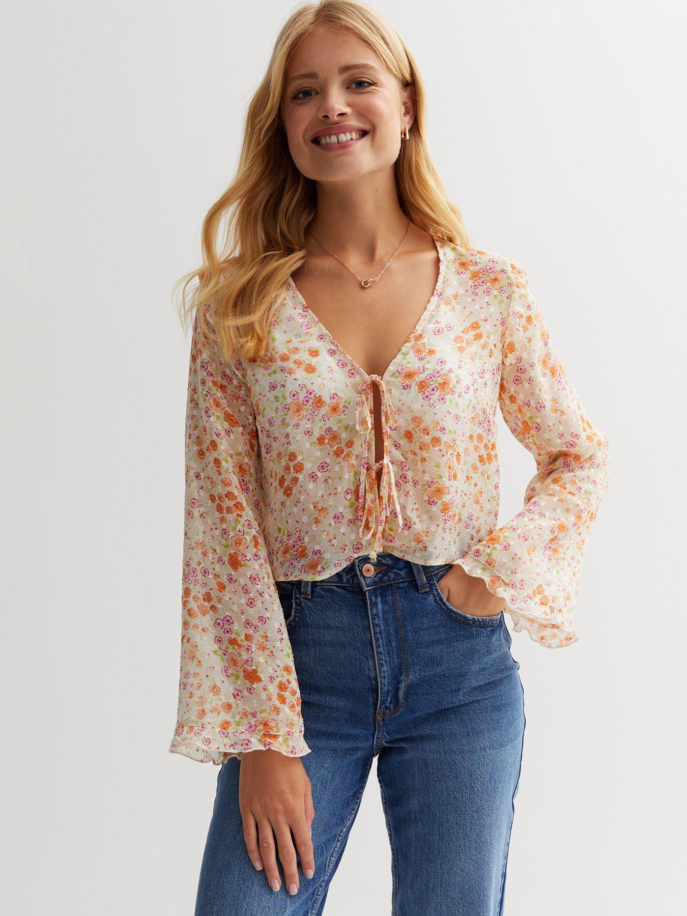 new-look-white-floral-chiffon-tie-front-top