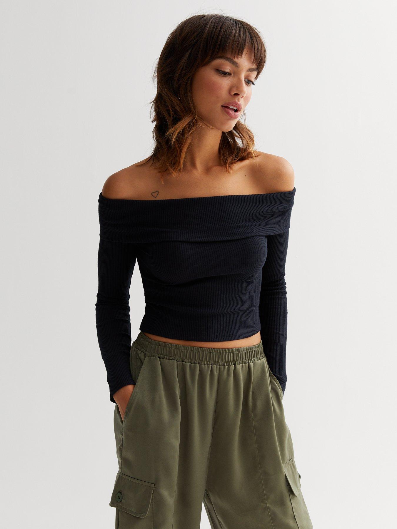 Black bardot discount long sleeve top