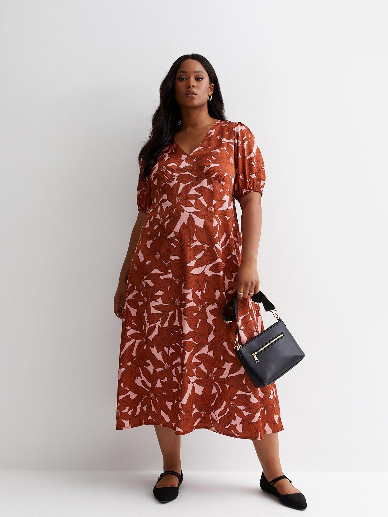 New look midi outlet wrap dress in rust