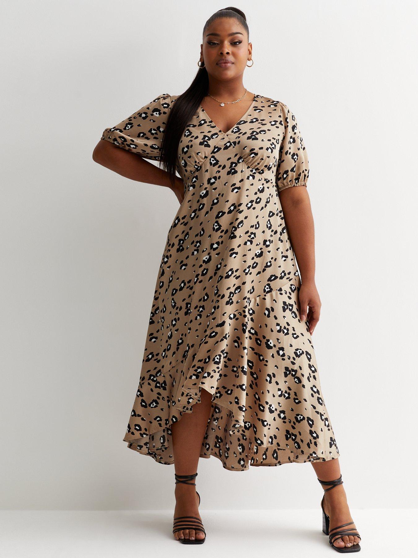 New Look Curves Brown Leopard Print Frill Detail Midaxi Dress