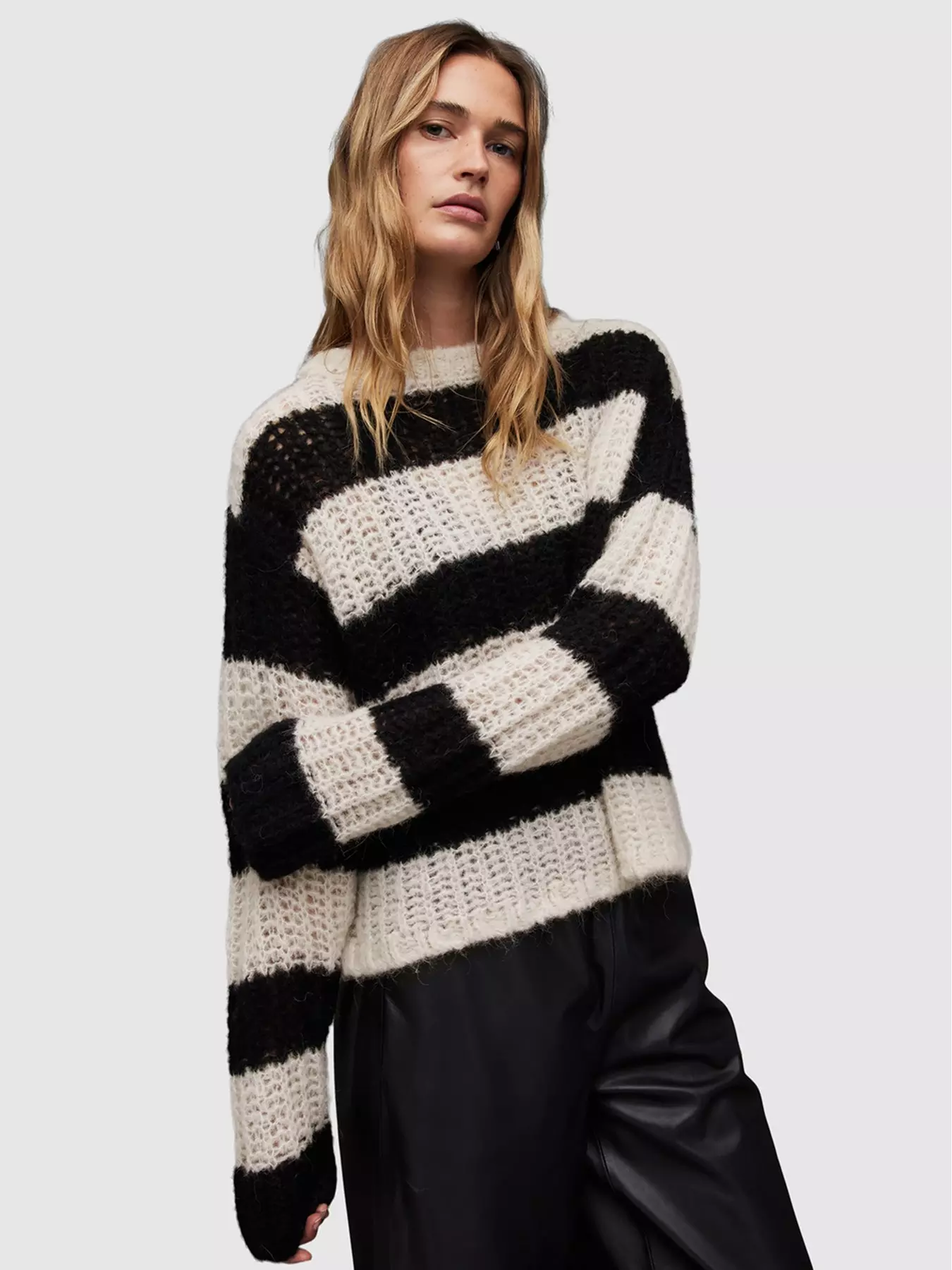 Britt Striped Chunky Loose Stitch Sweater Black/Ecru