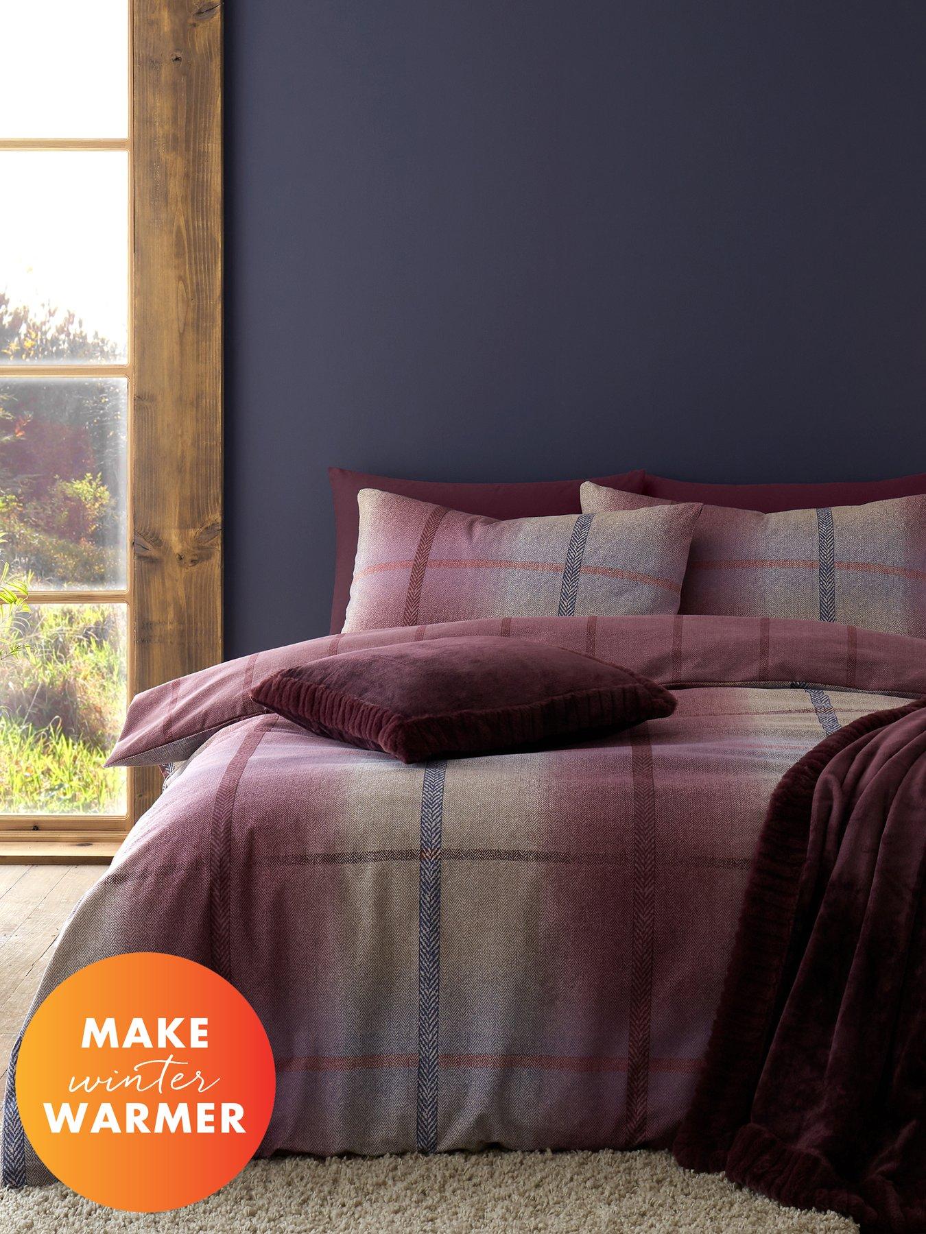 Catherine Lansfield Melrose Check Brushed Cotton Duvet Cover Set In Plum