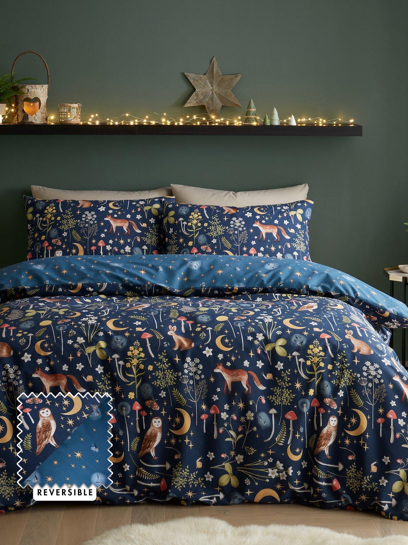 Image 1 of 6 of Catherine Lansfield Twilight Animals Duvet Cover Set - Navy