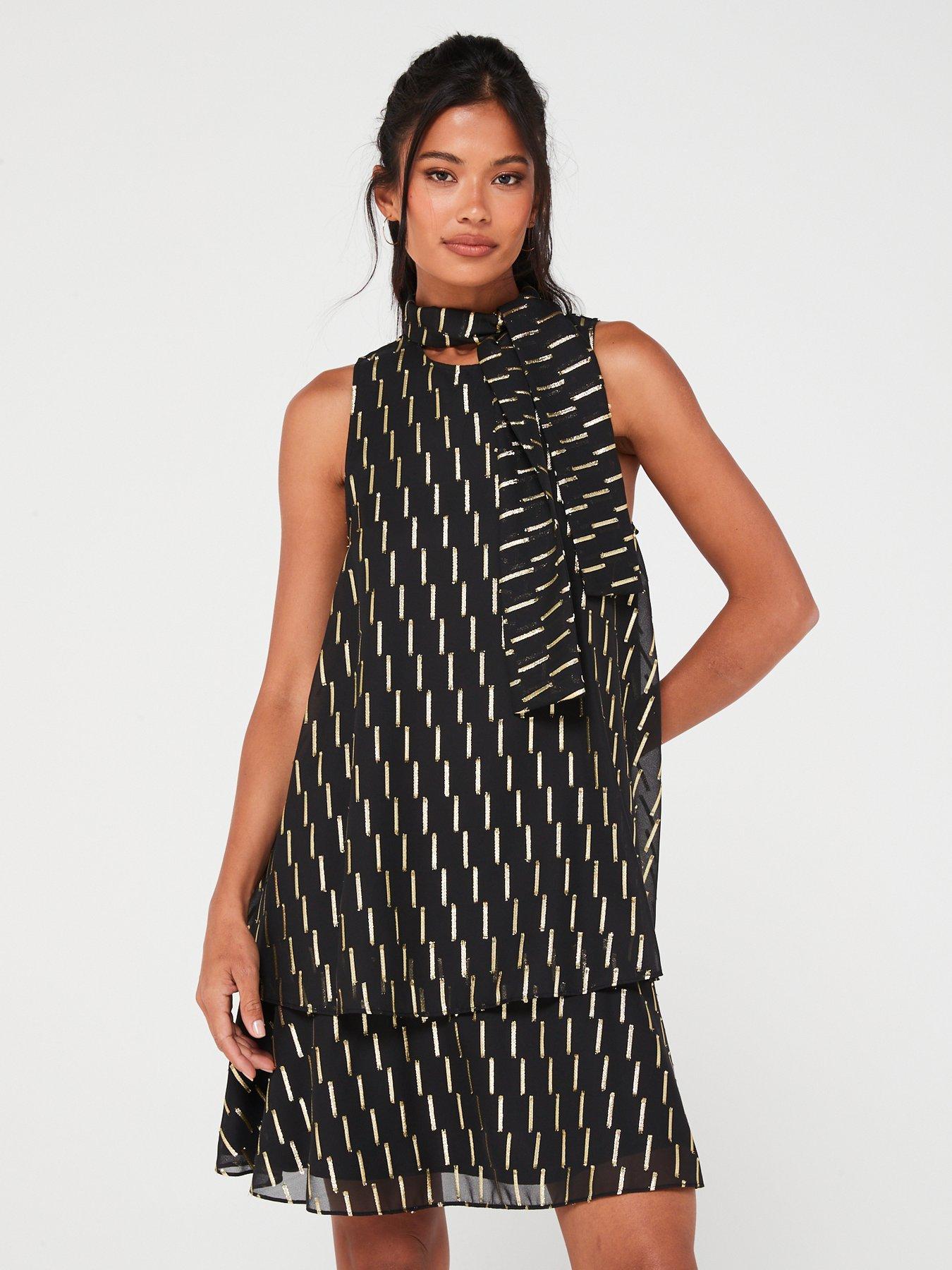 Armani Exchange Metallic Jacquard Chiffon Tiered Mini Dress