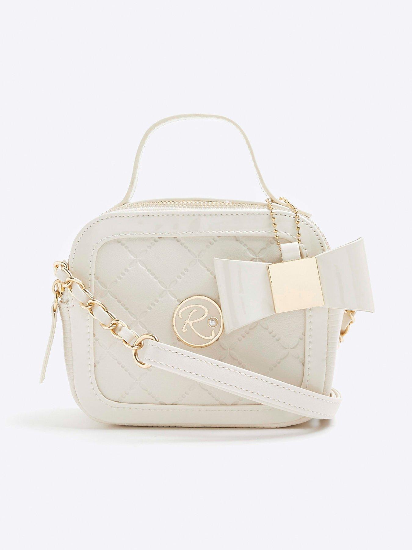 River Island quilted cross body bag with chain strap in white
