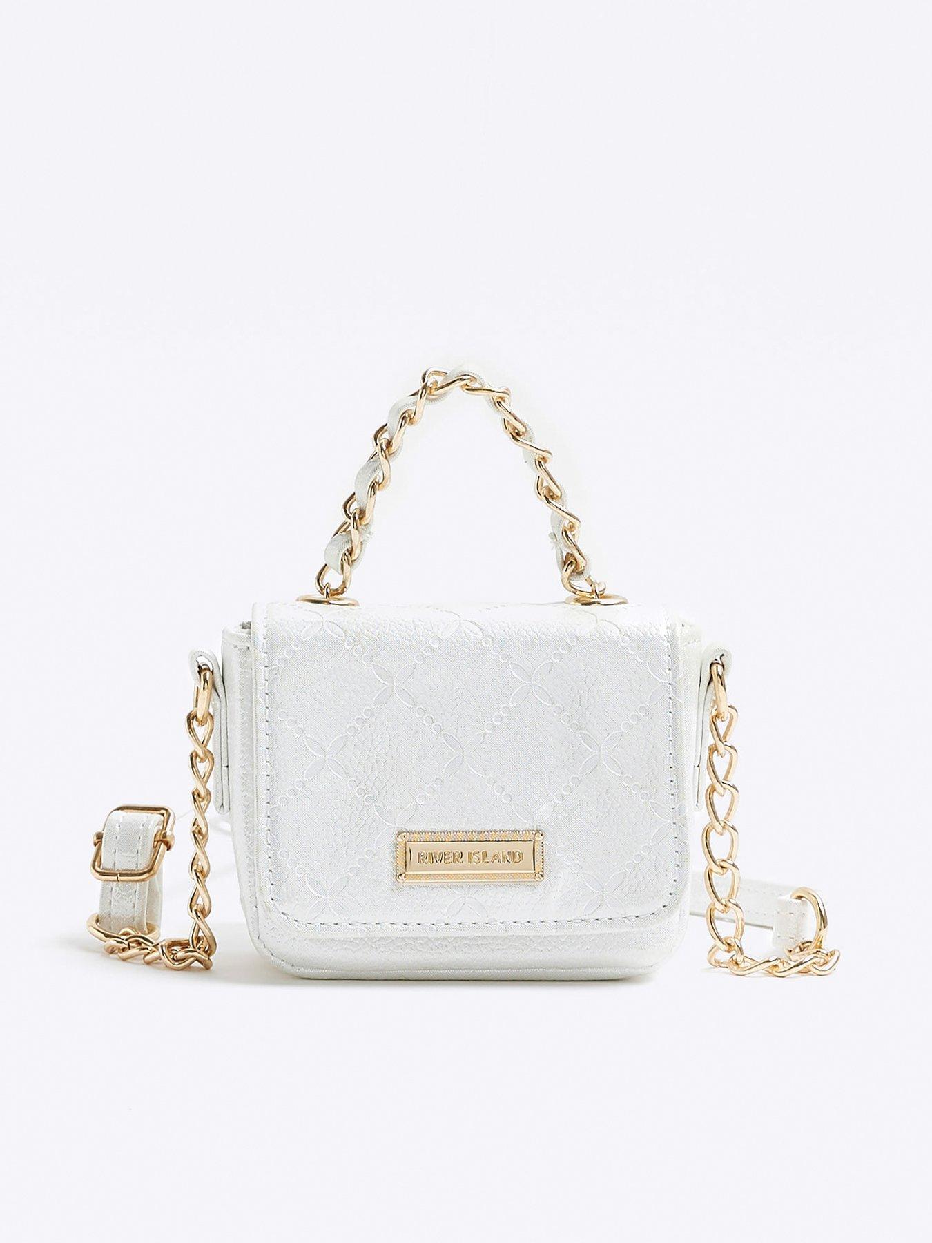 River Island quilted cross body bag with chain strap in white