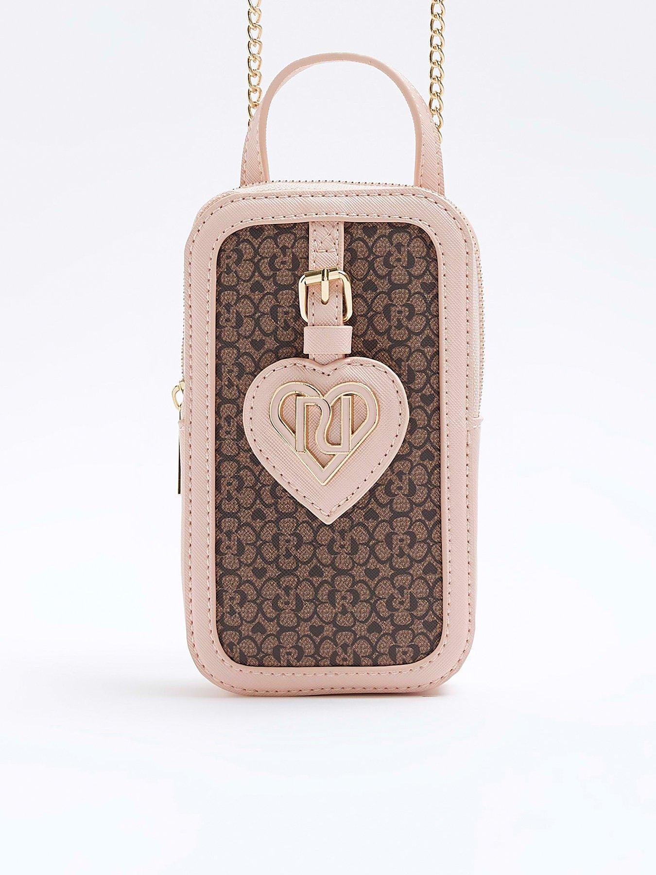 River Island monogram double pouchette cross body in brown