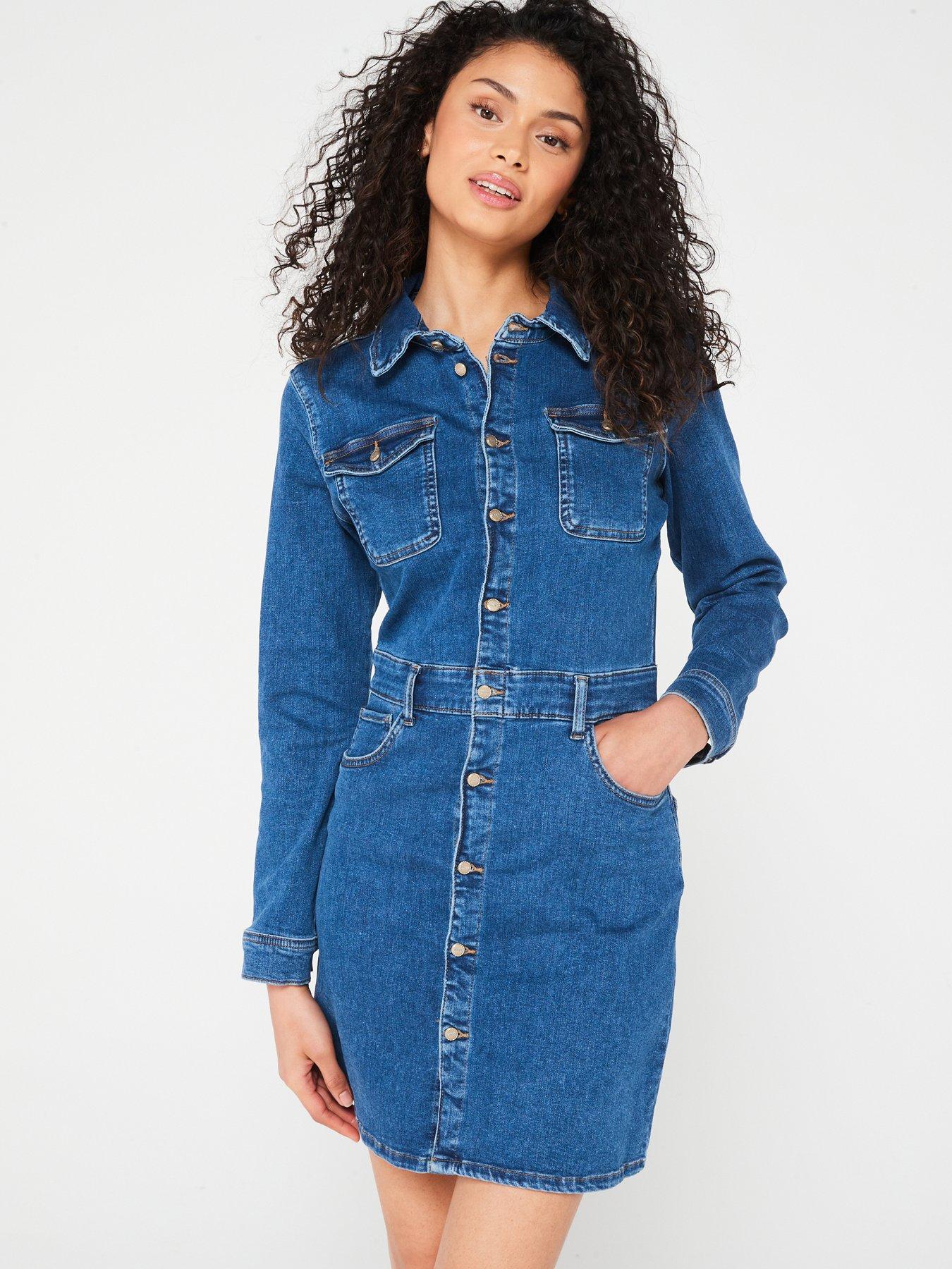 only-annika-long-sleeve-stretch-denim-dress-blue