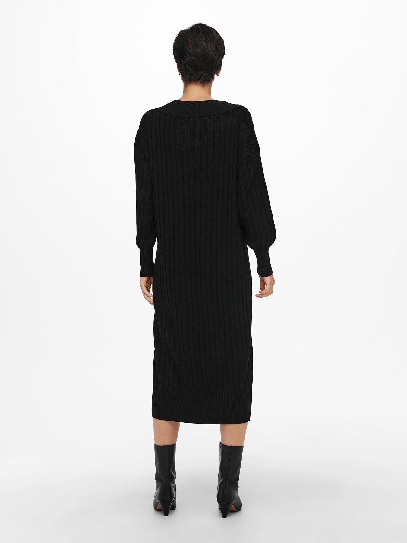 only-tessa-v-neck-knitted-midi-dress-blackstillFront