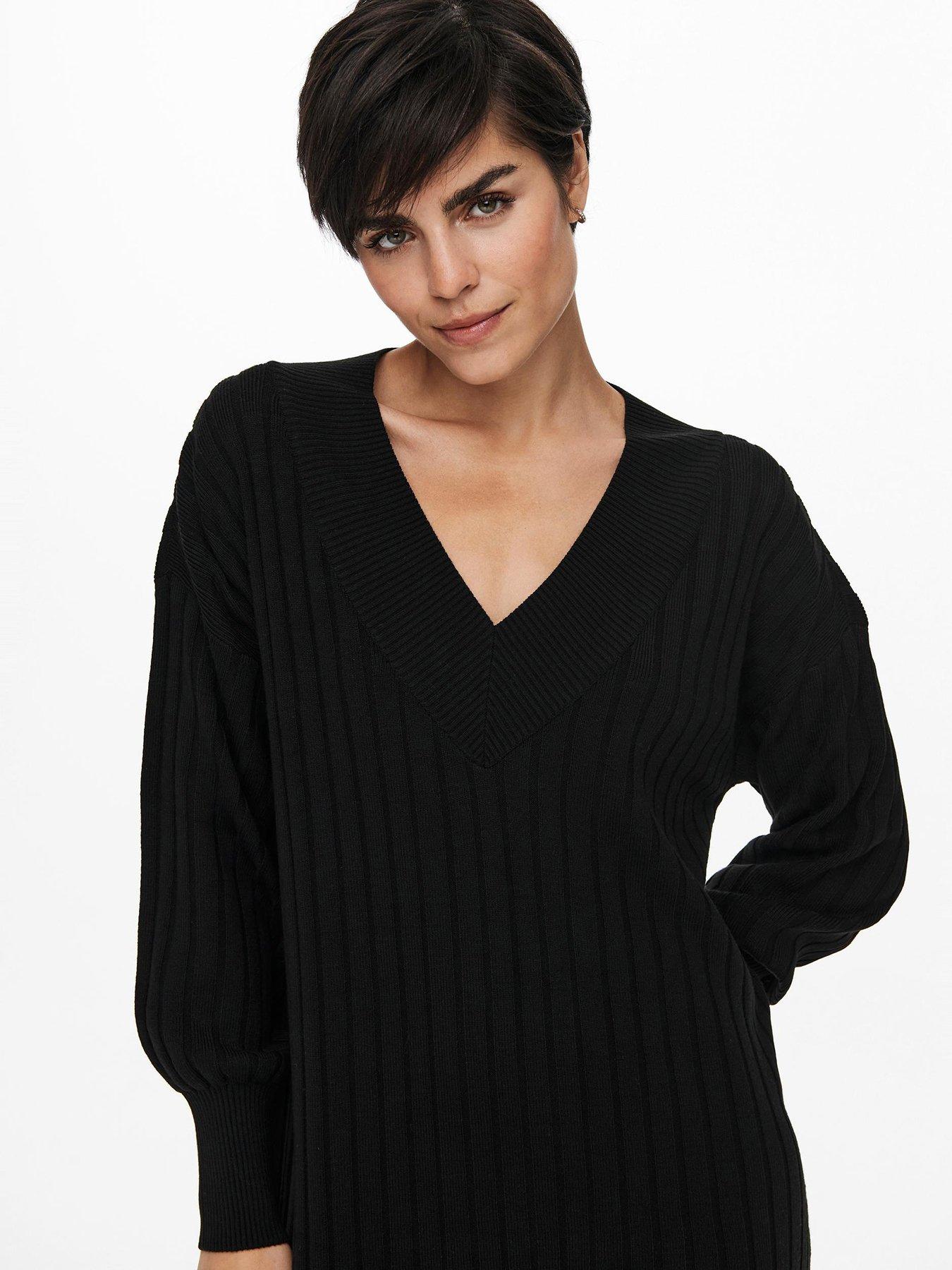 only-tessa-v-neck-knitted-midi-dress-blackoutfit