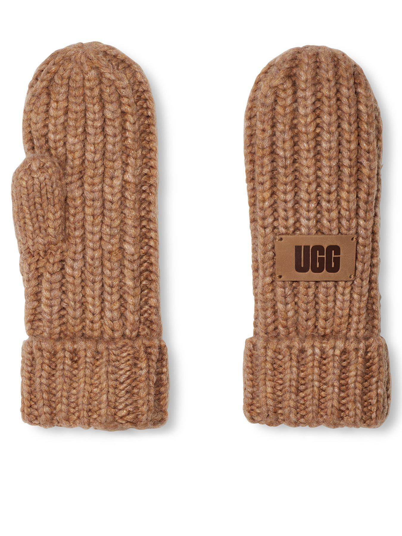 ugg-kids-ugg-airy-knit-chunky-rib-knit-mitten-brown