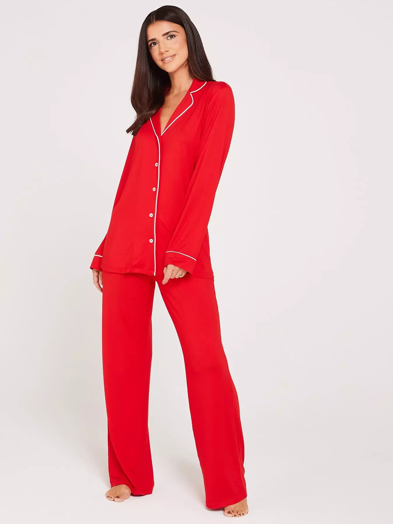 Loungeable stripe jacquard satin pajamas in mink