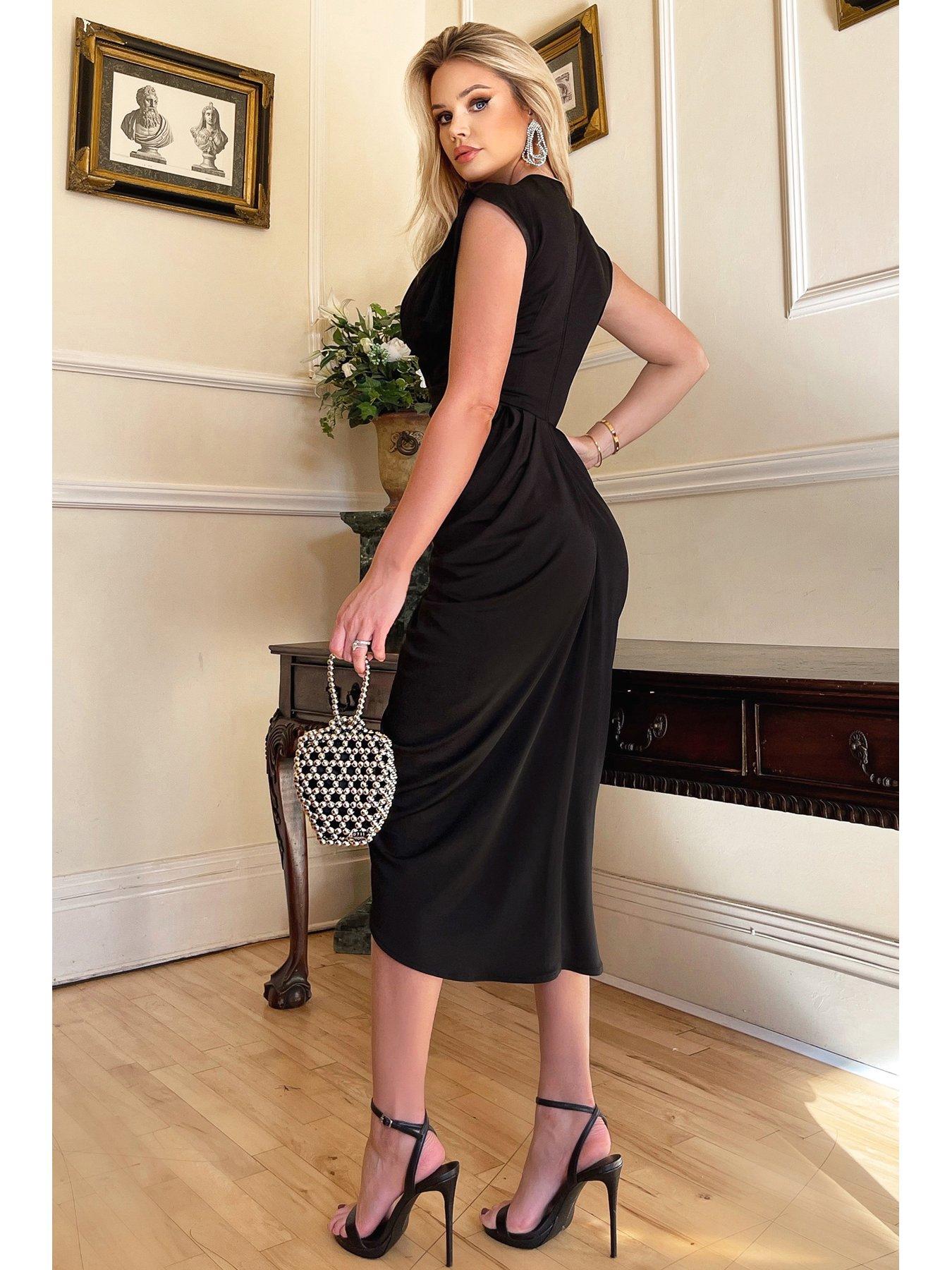 Image 2 of 4 of AX Paris Black Wrap Draped Midi Dress