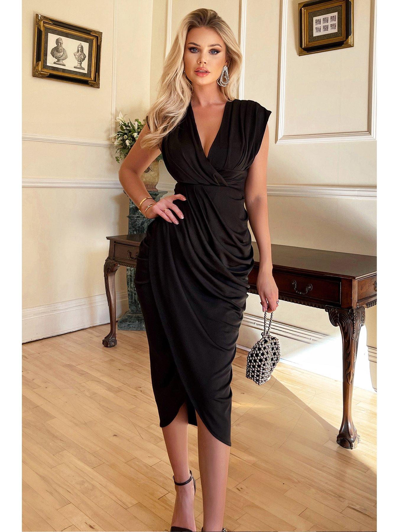 Image 4 of 4 of AX Paris Black Wrap Draped Midi Dress