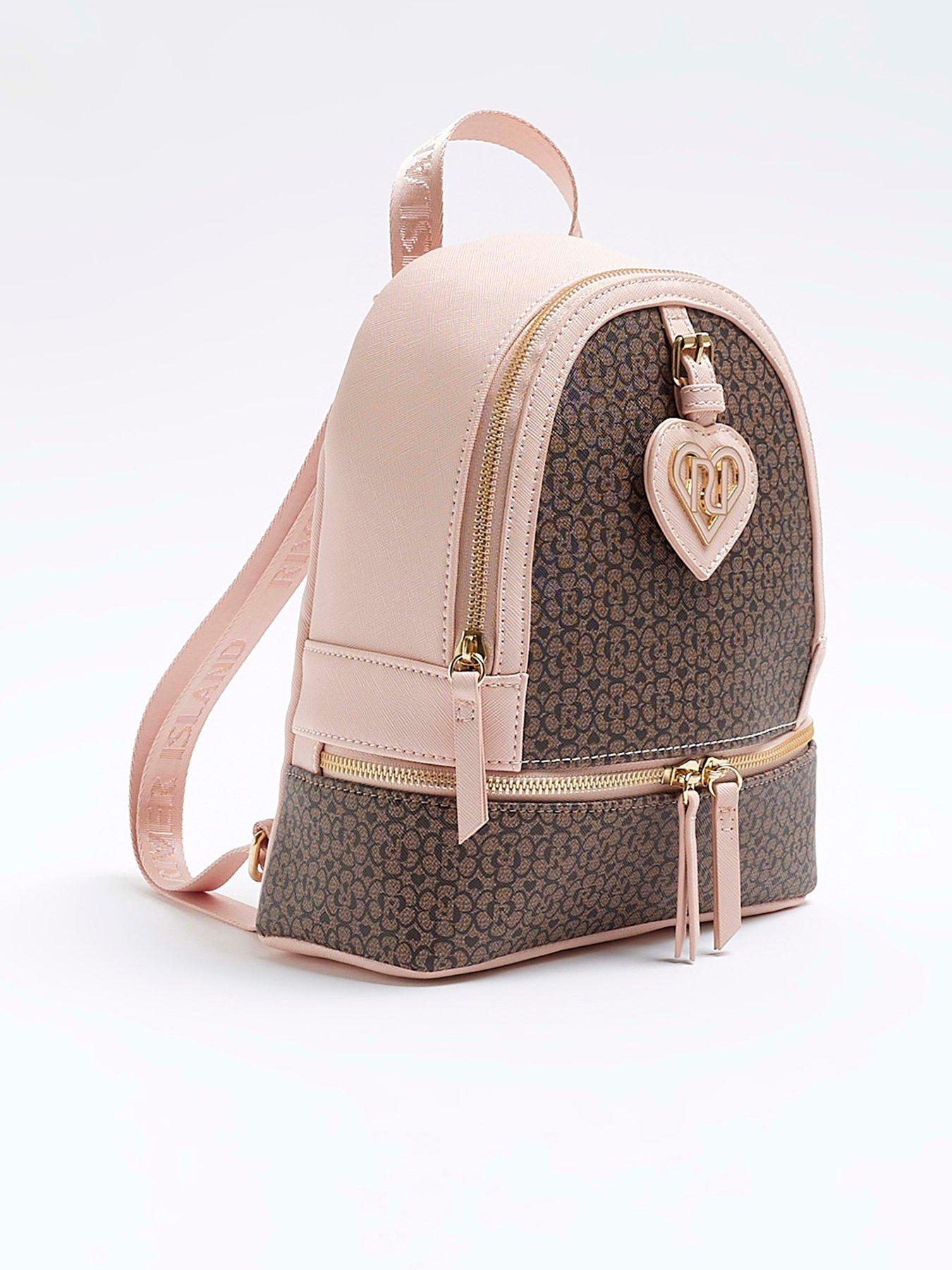 River Island Monogram Backpack in Brown