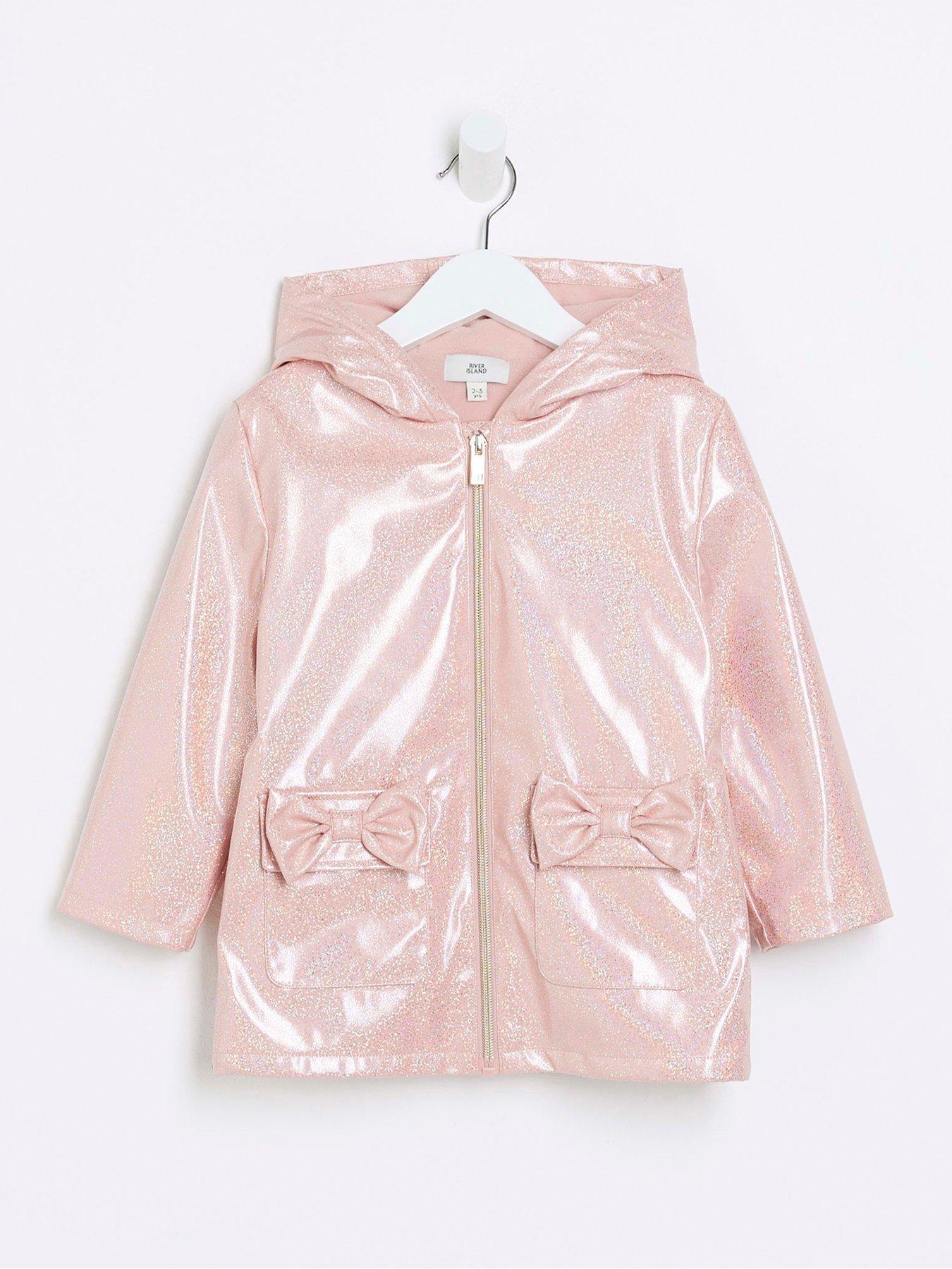 Image 3 of 5 of River Island Mini Mini Girls Glitter Hooded Raincoat - Pink