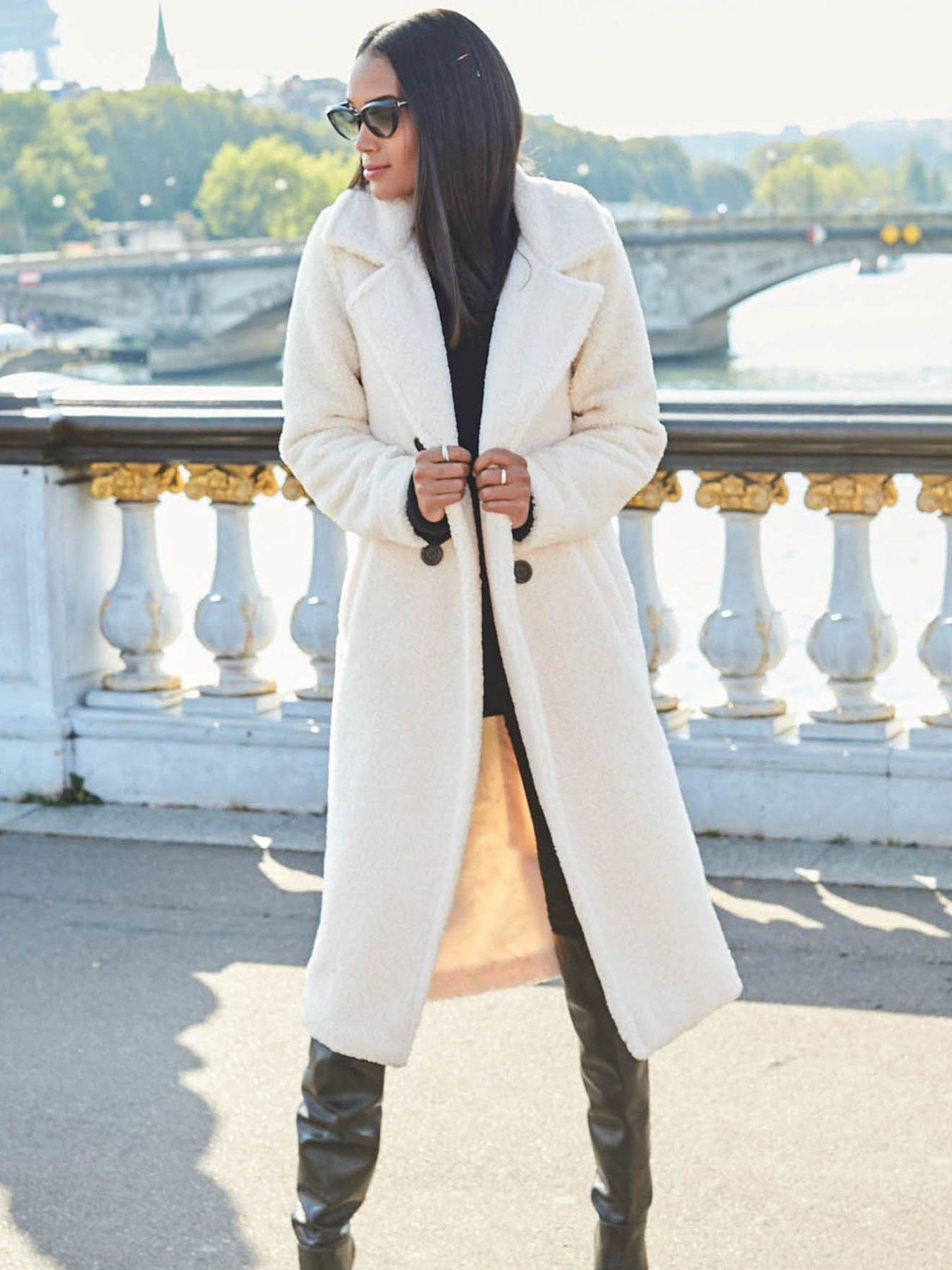 Sosandar Cream Super Cosy Longline Borg Coat Very Ireland