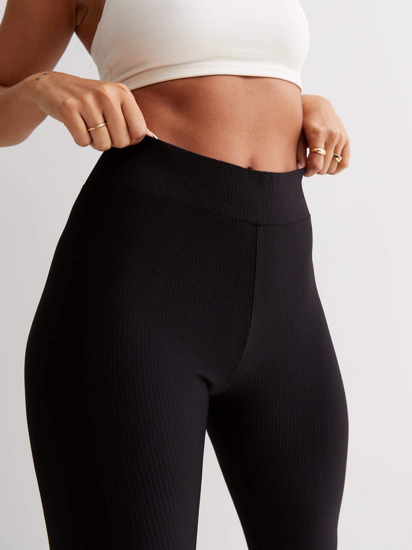 Black Ribbed Jersey High Waist Leggings