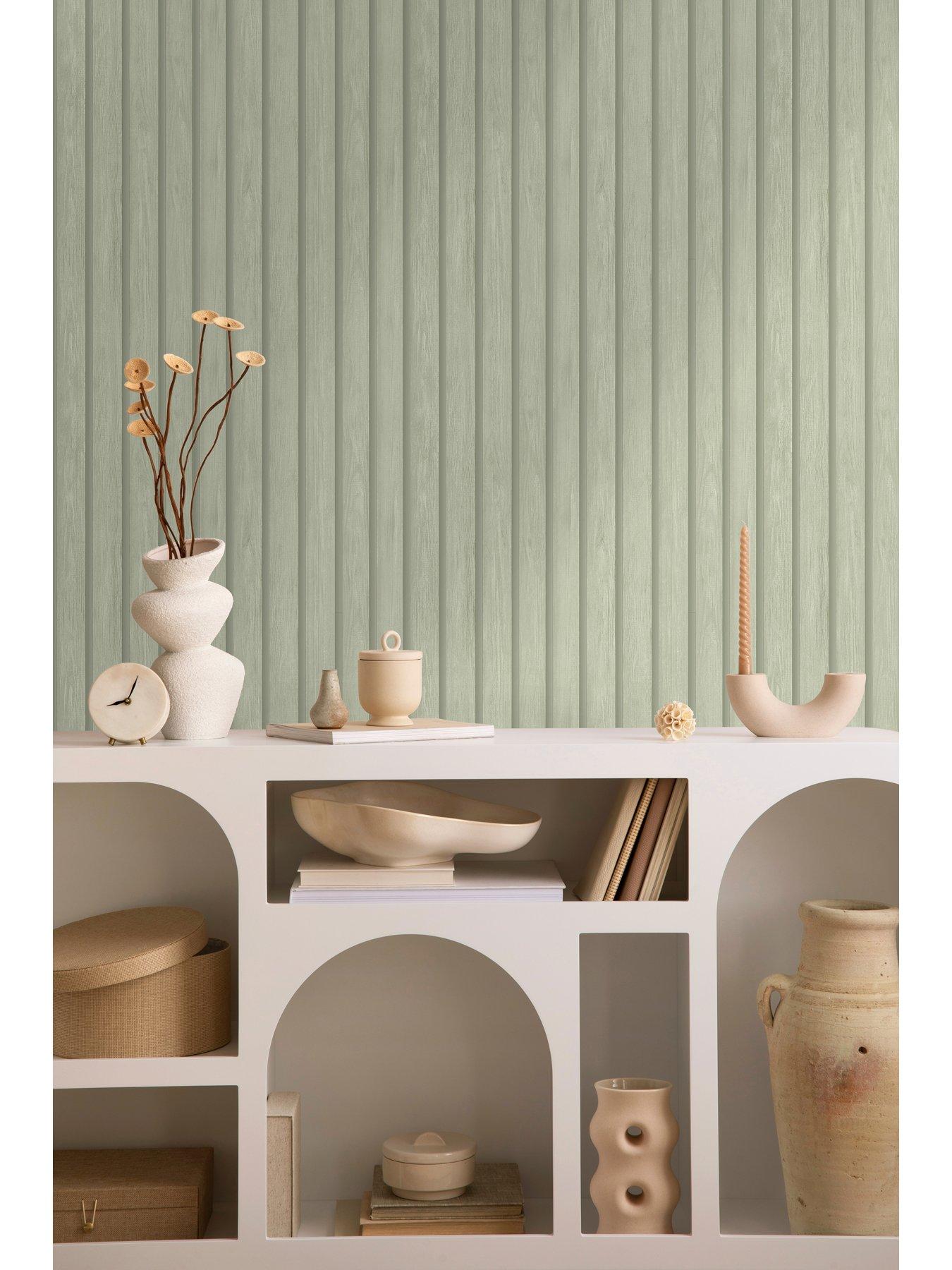 Image 4 of 5 of Holden Decor Wood Slat Wallpaper - Soft Green