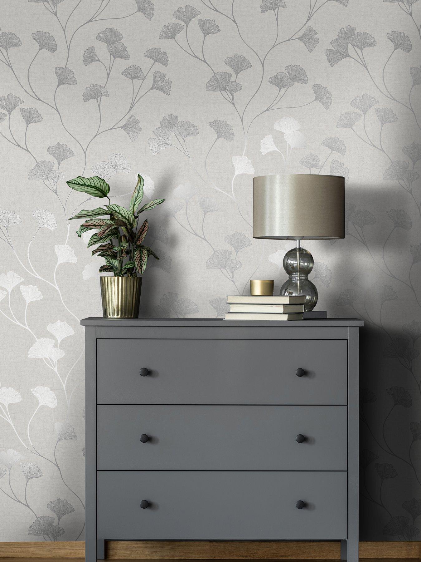 Image 1 of 5 of Holden Decor Glistening Ginkgo Wallpaper - Grey Silver