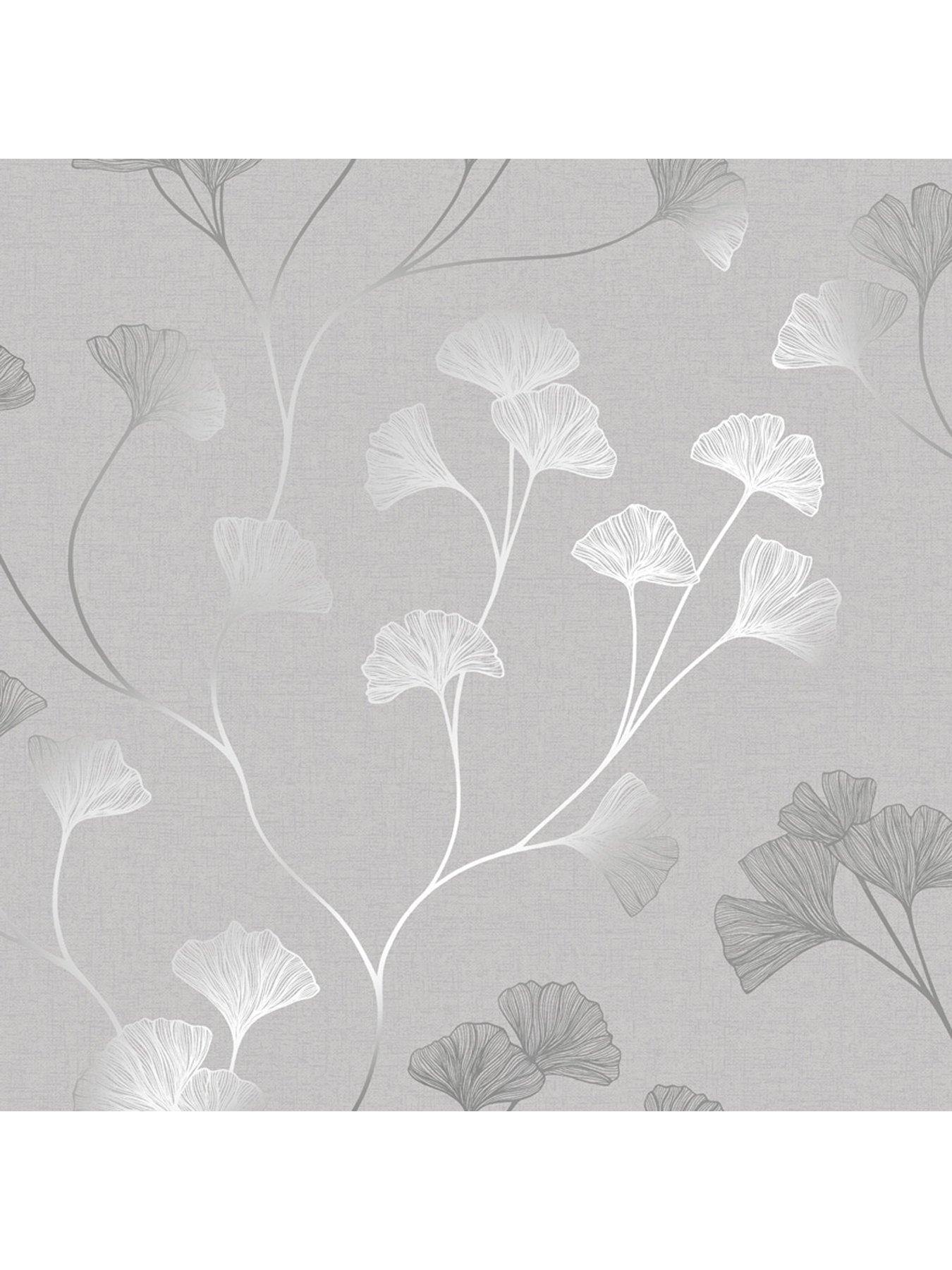 Image 2 of 5 of Holden Decor Glistening Ginkgo Wallpaper - Grey Silver