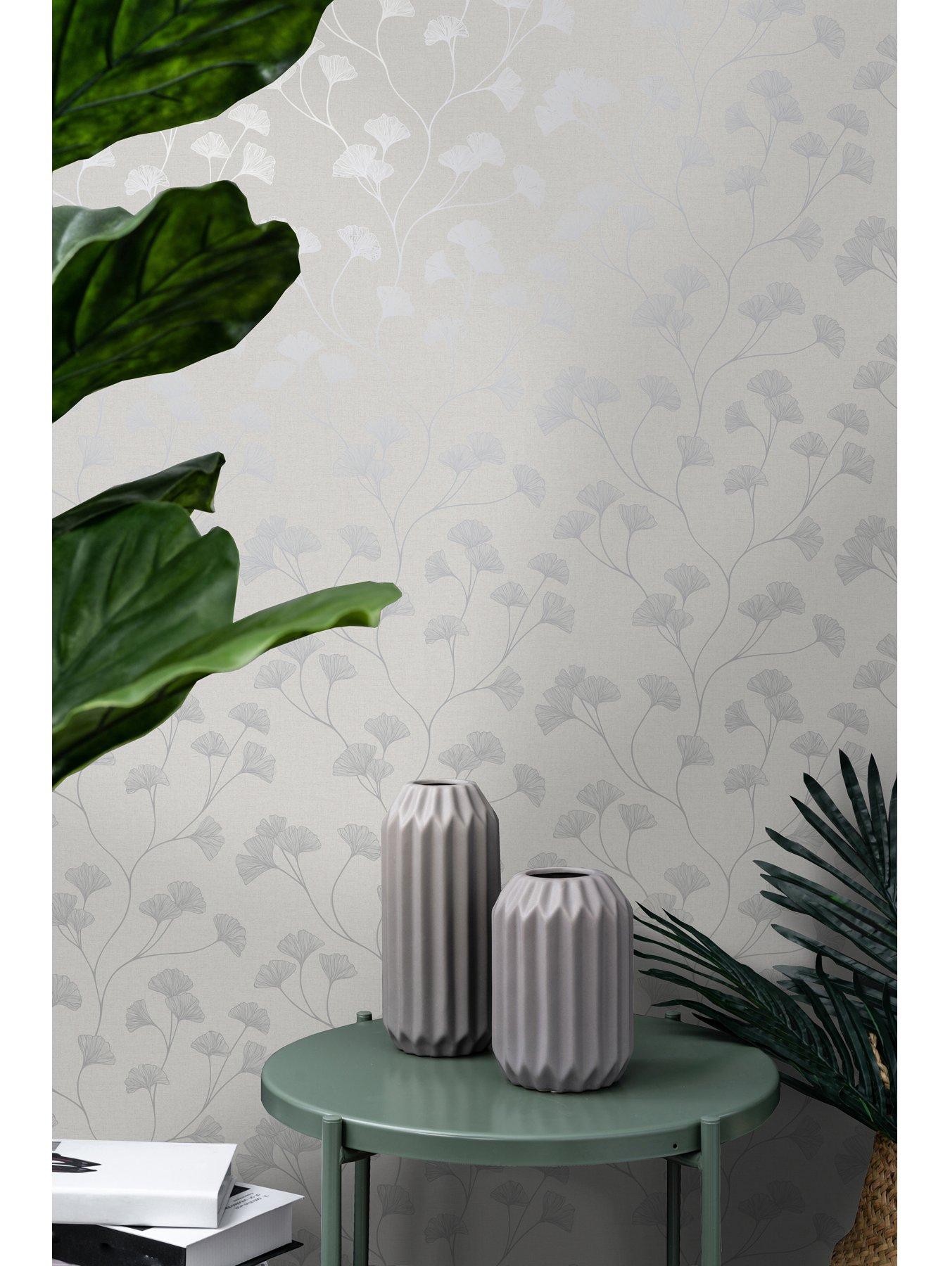 Image 3 of 5 of Holden Decor Glistening Ginkgo Wallpaper - Grey Silver