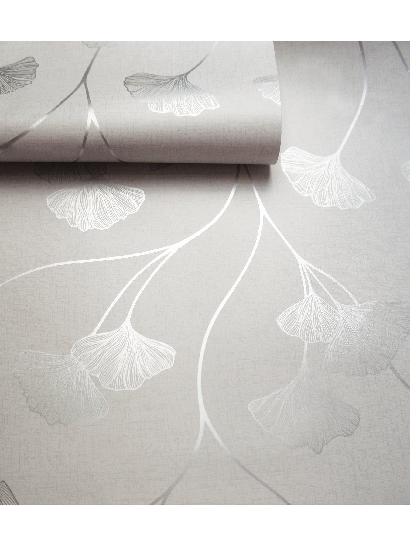 Image 5 of 5 of Holden Decor Glistening Ginkgo Wallpaper - Grey Silver