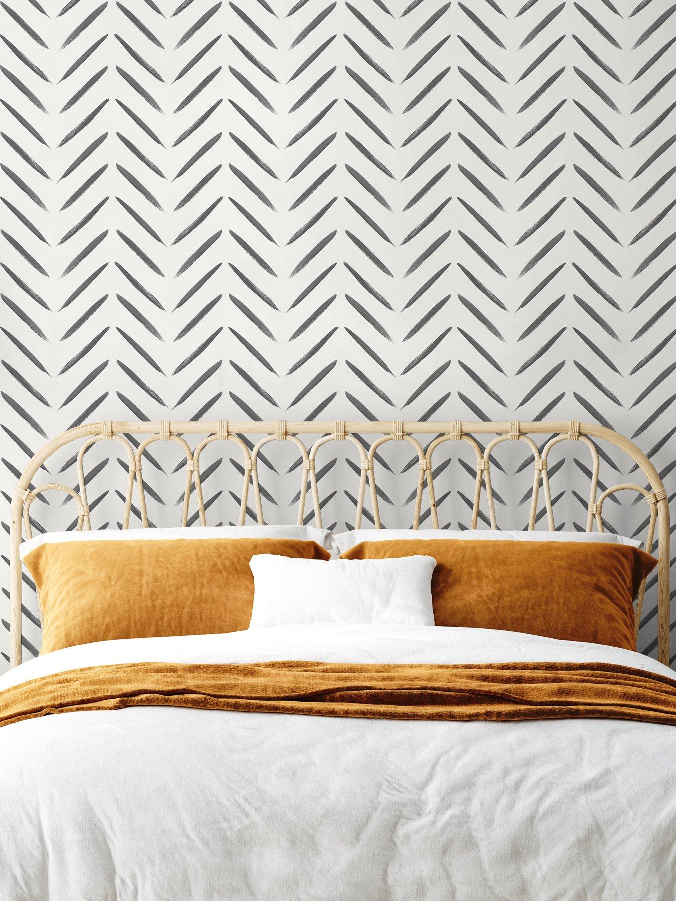 Holden Decor Chevron Brush Marks Wallpaper - Black And White