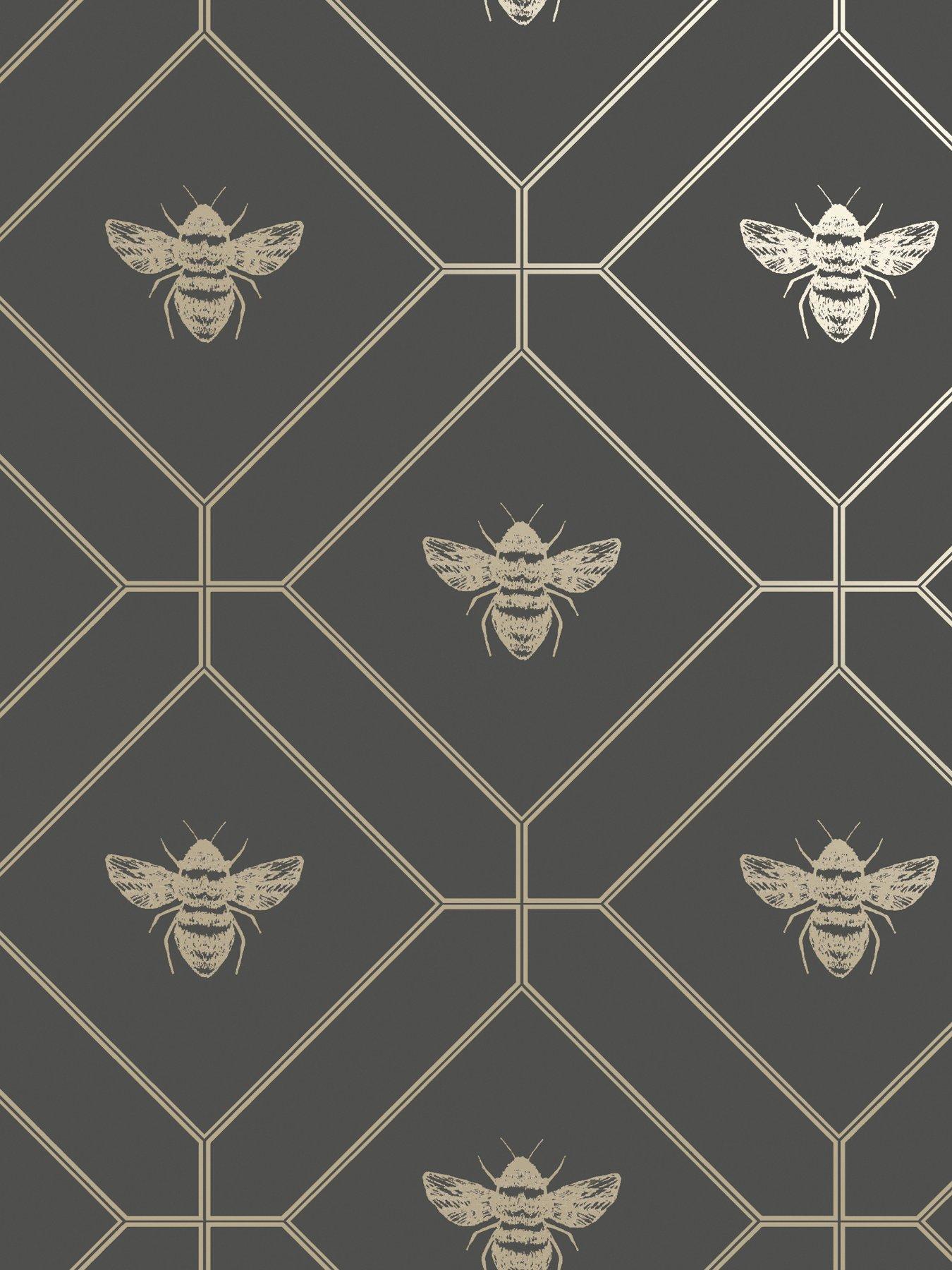 Image 2 of 6 of Holden Decor Honeycomb Bee Wallpaper - Charcoal/gold