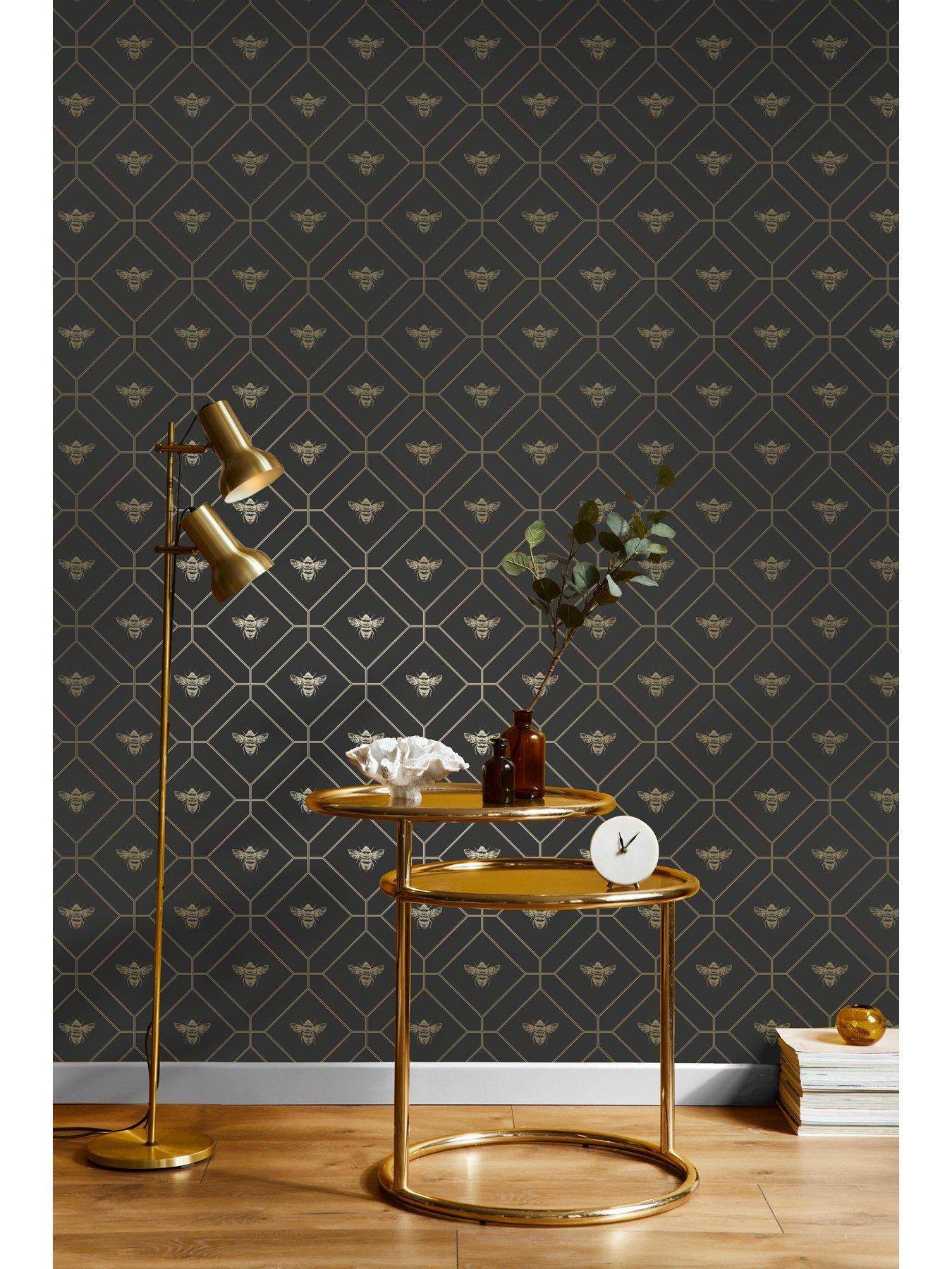 Image 4 of 6 of Holden Decor Honeycomb Bee Wallpaper - Charcoal/gold