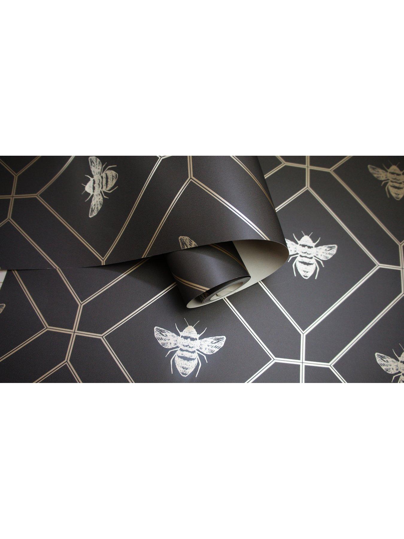 Image 6 of 6 of Holden Decor Honeycomb Bee Wallpaper - Charcoal/gold