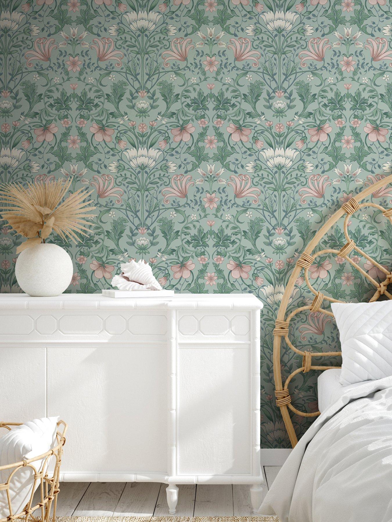 Holden Decor Vintage Floral Wallpaper - Soft Teal