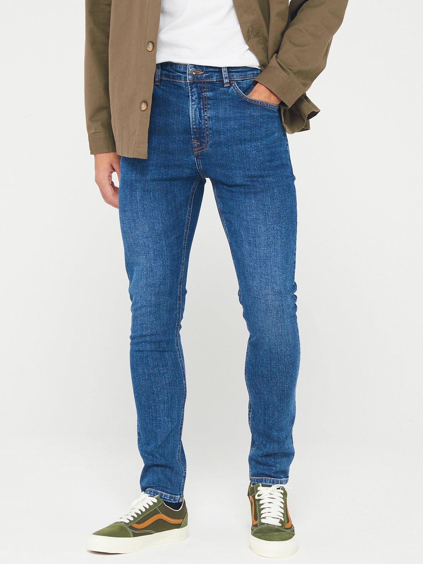 Image of Very Man Skinny Jeans With Stretch - Mid Blue Wash