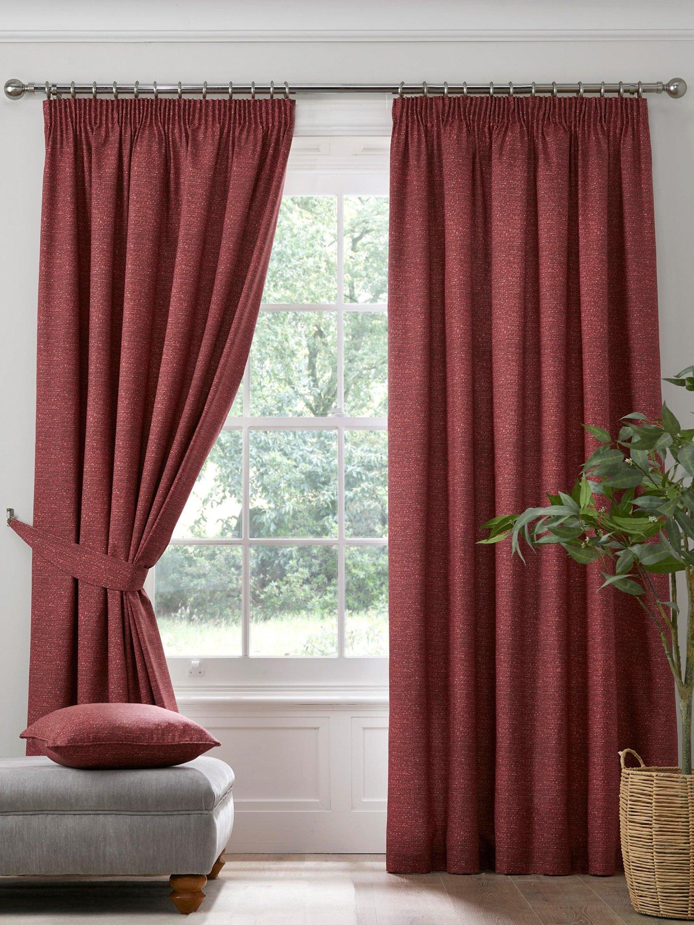 undefined Super Thermal Brushed Pleated Curtains - Red