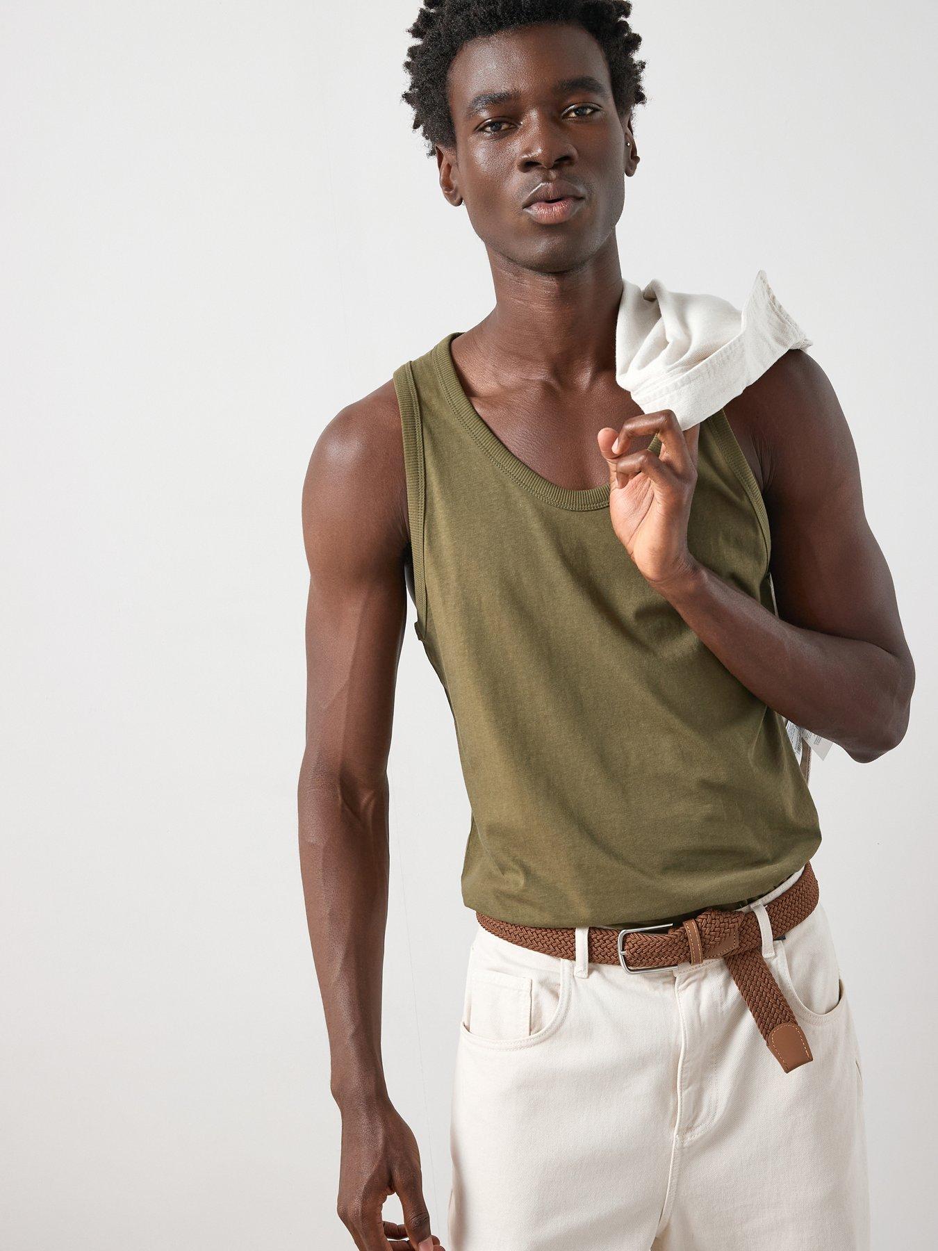 Image 1 of 6 of The Very Collection Pure Cotton Jersey Vest - Khaki