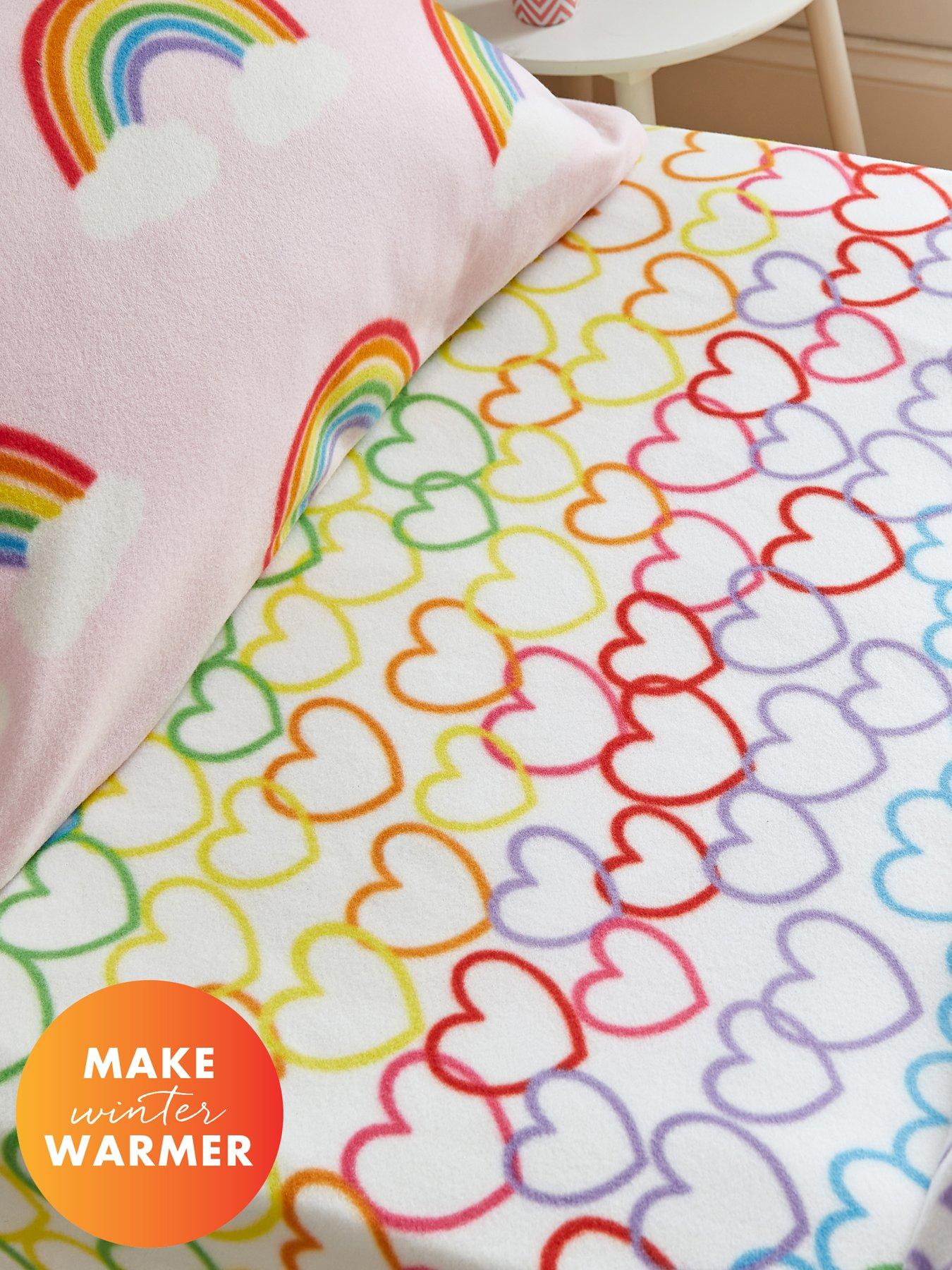 undefined Rainbow Hearts Soft Cosy Fleece Fitted Sheet - Pink
