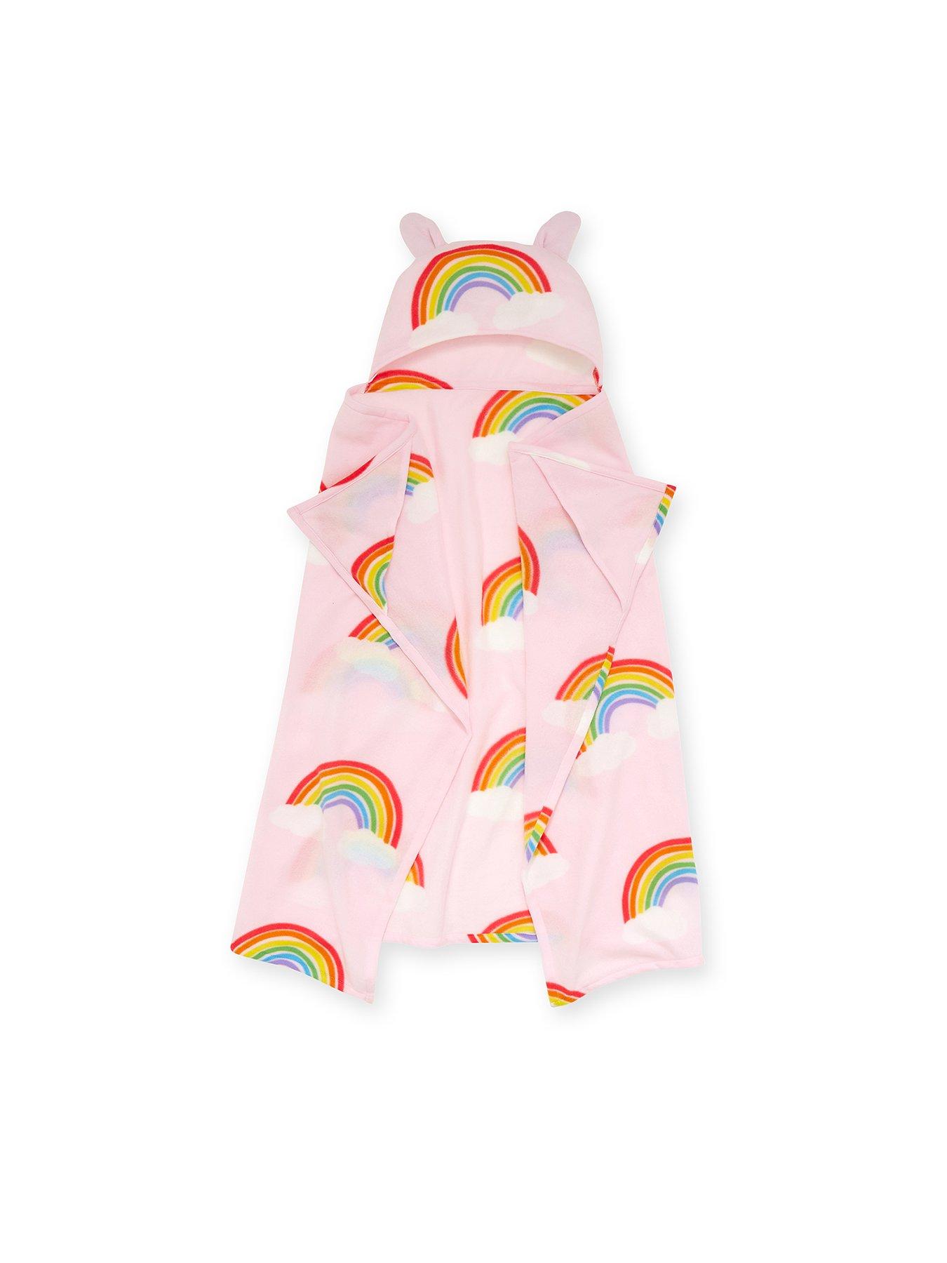 catherine-lansfield-rainbow-hearts-soft-cosy-fleece-kids-pink-hooded-blanketstillFront