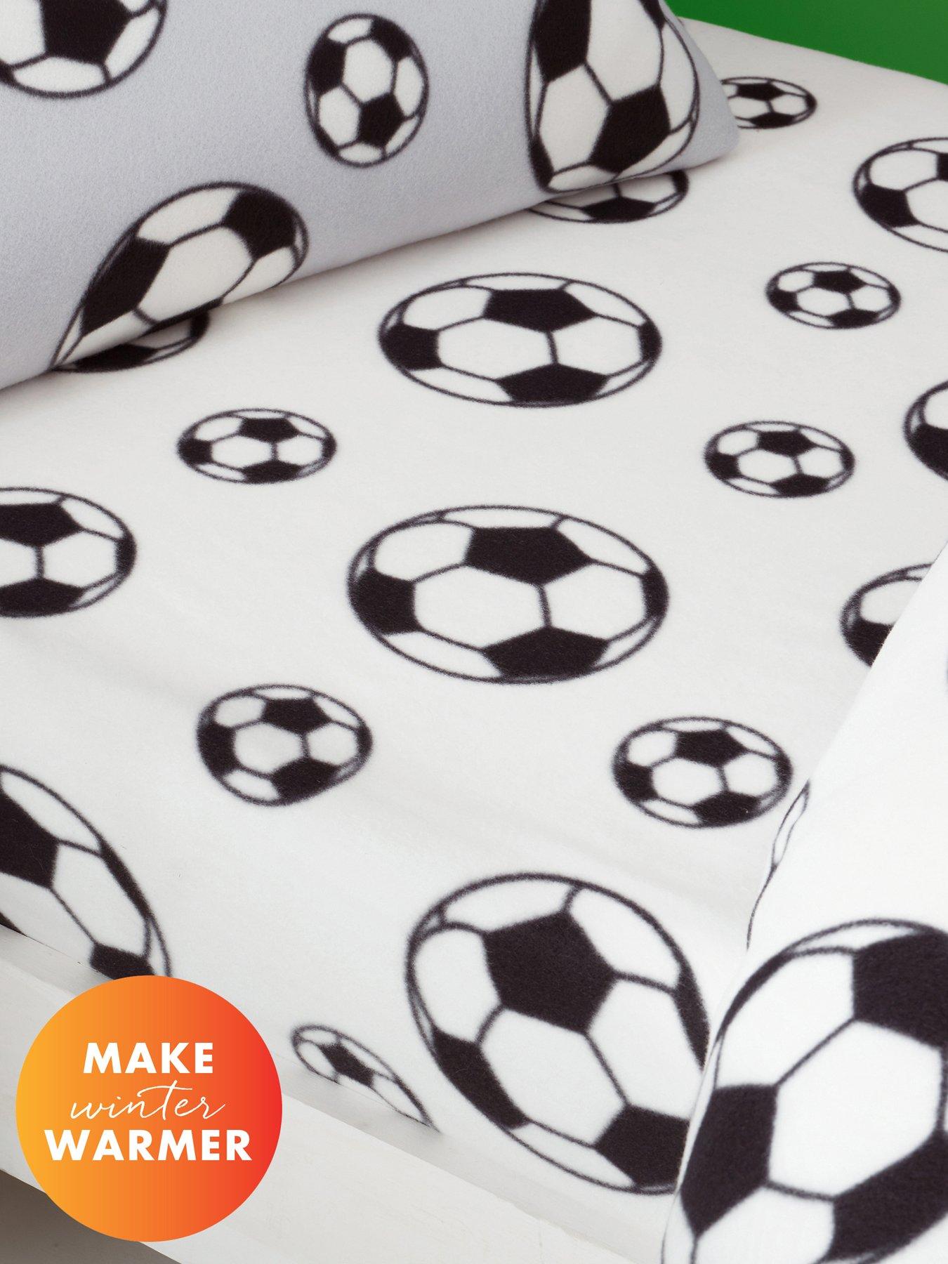 Image 1 of 3 of Catherine Lansfield Football Soft Cosy Fleece Fitted Sheet - White