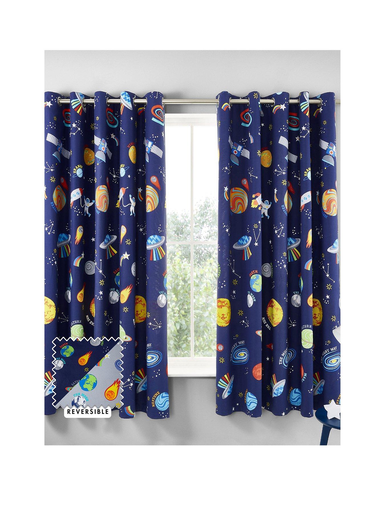 undefined Lost in Space Reversible Eyelet Curtains W168xD183cm(W66XD72inches) - Blue