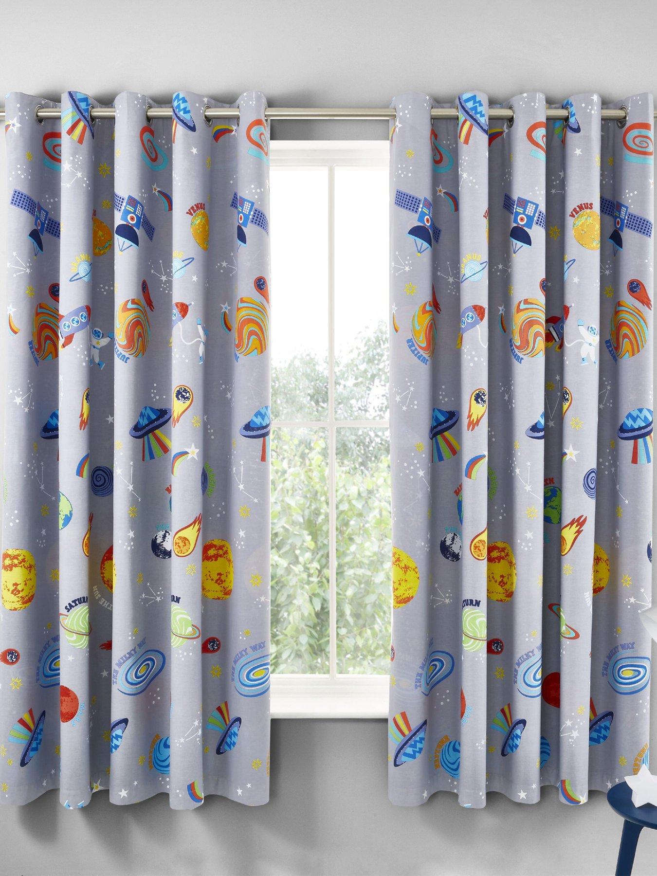 Image 2 of 6 of Catherine Lansfield Lost in Space Reversible Eyelet Curtains W168xD183cm(W66XD72inches) - Blue
