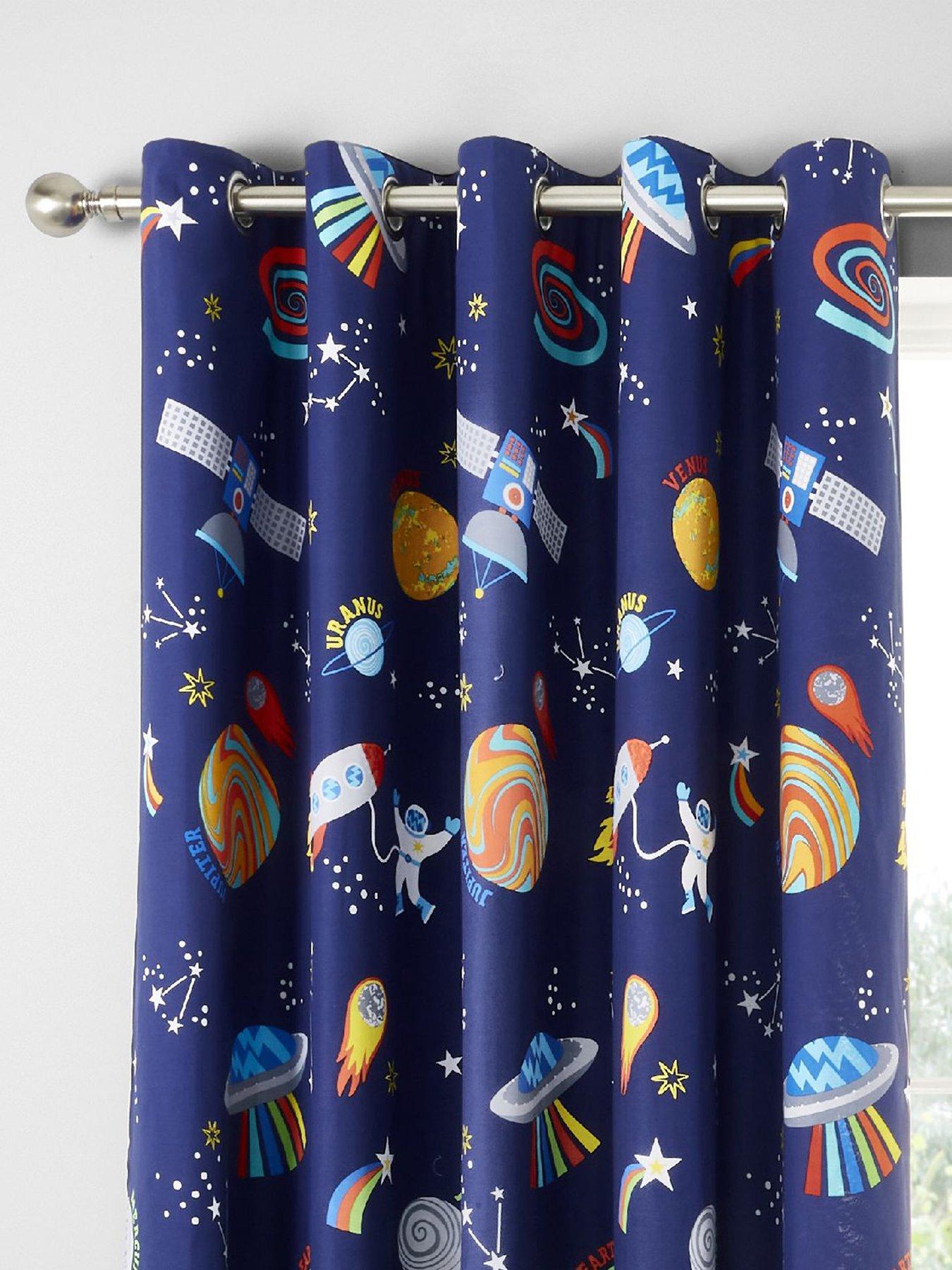 Image 3 of 6 of Catherine Lansfield Lost in Space Reversible Eyelet Curtains W168xD183cm(W66XD72inches) - Blue