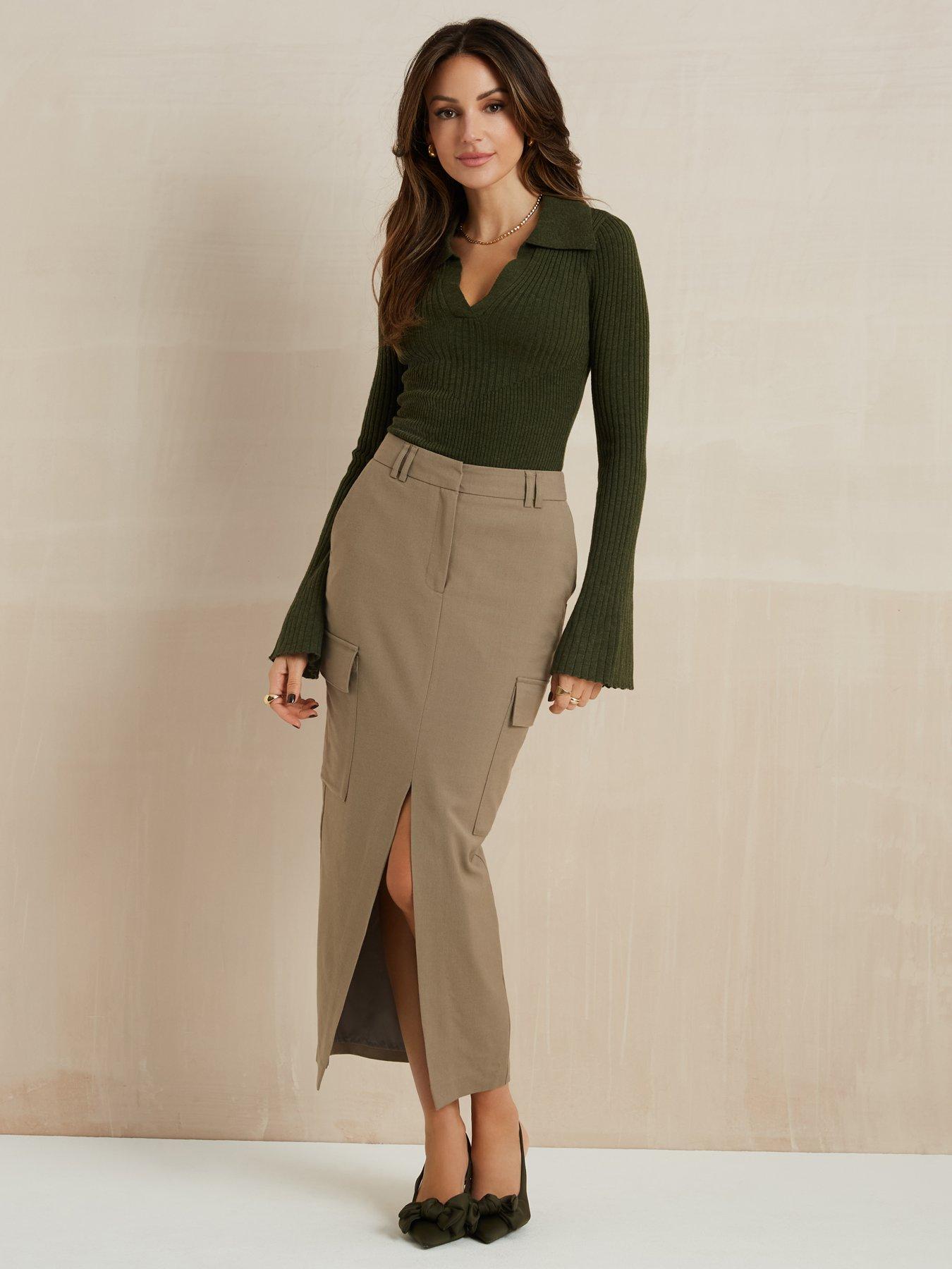 Monsoon green leather outlet look skirt