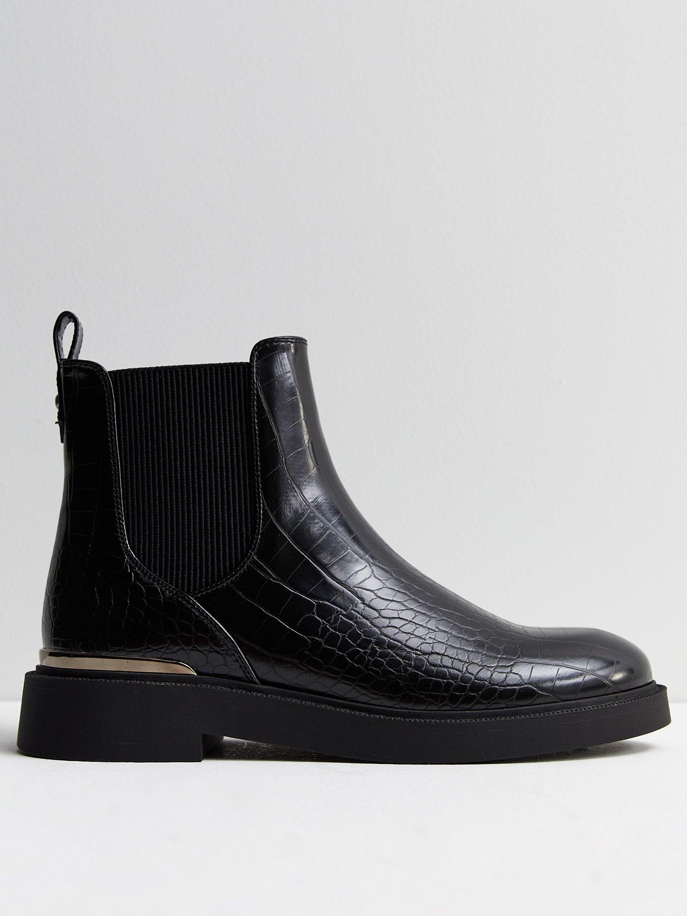 Black mock croc ankle boots hot sale