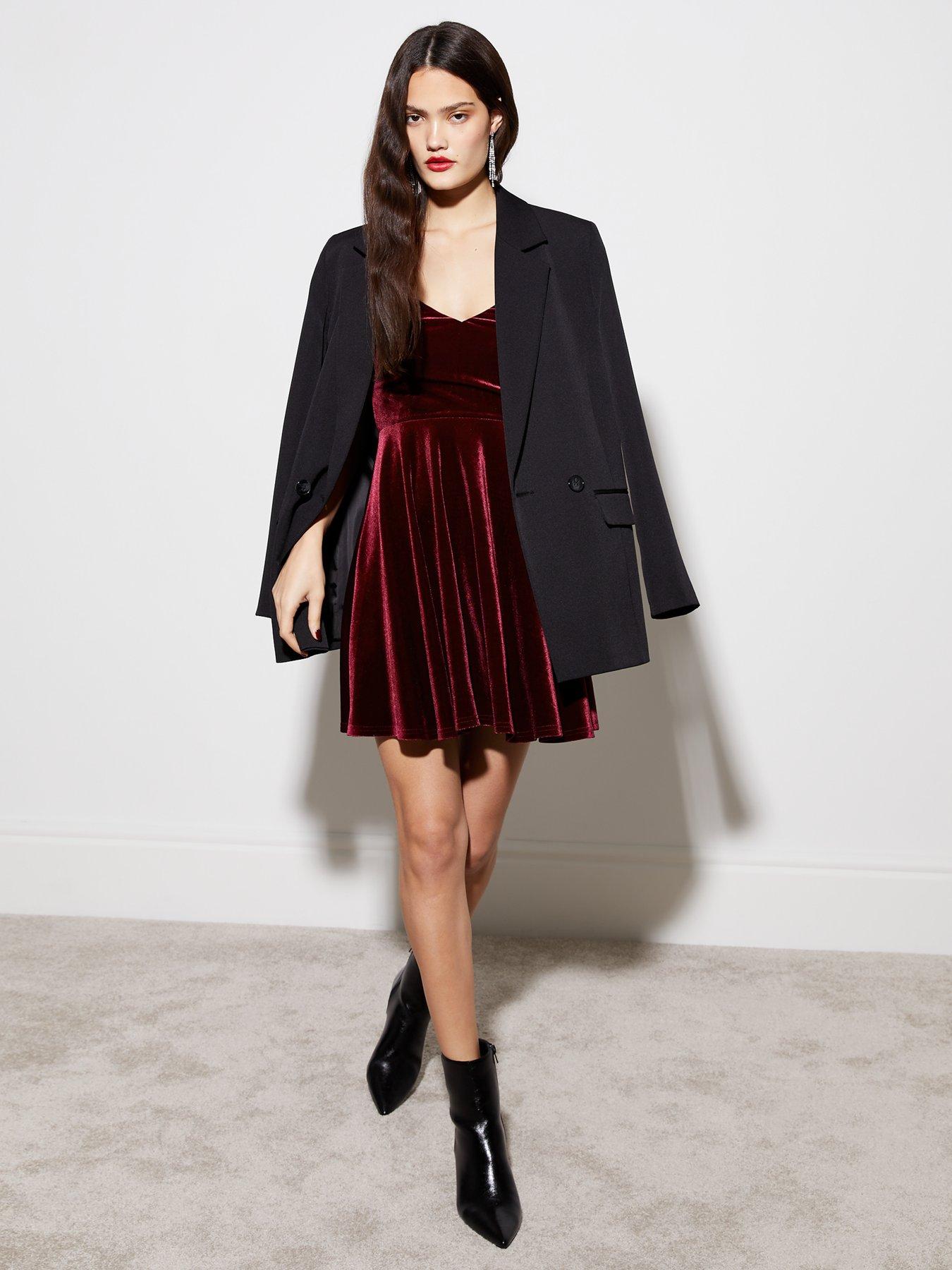 Burgundy velvet mini store dress