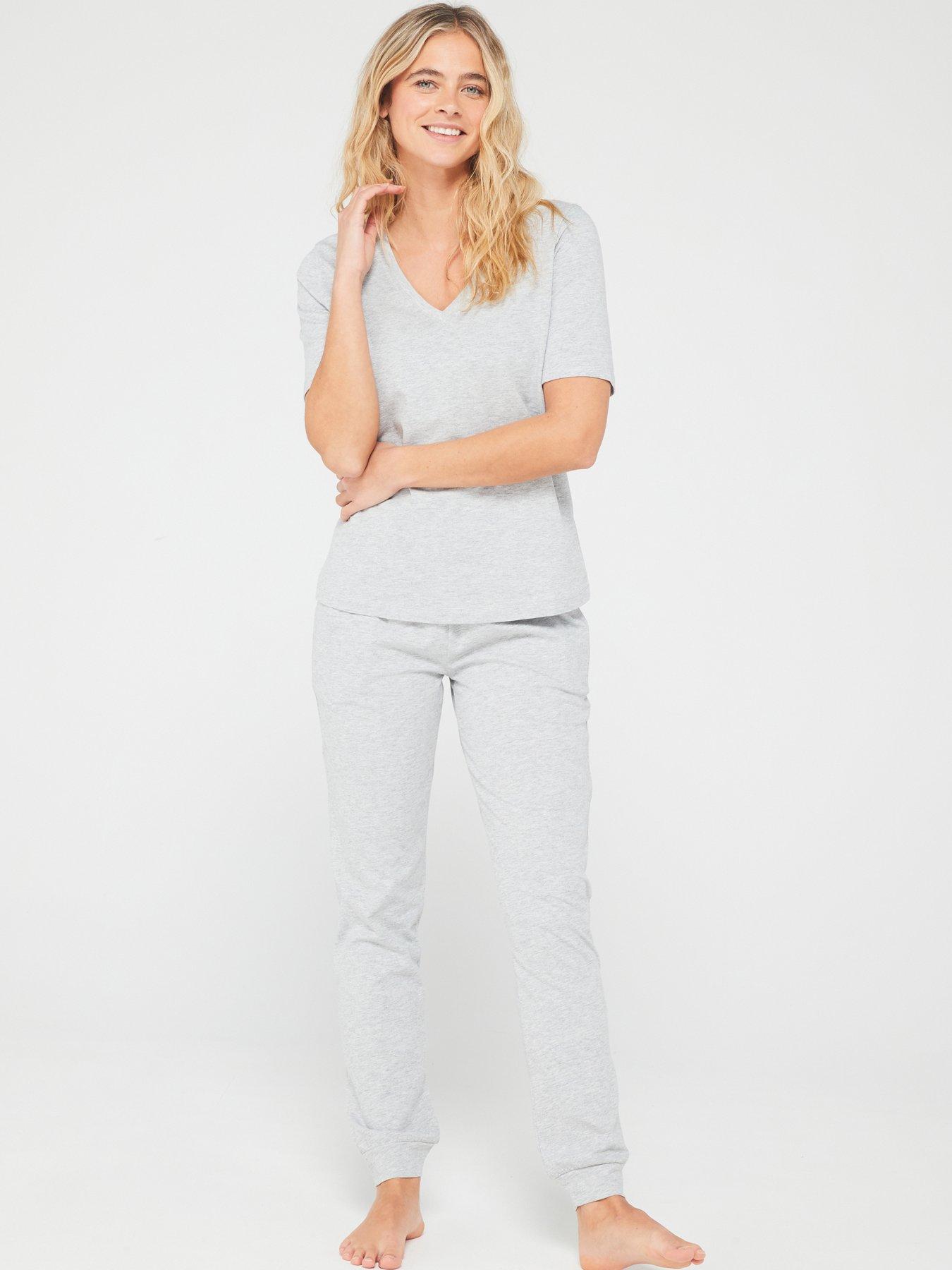 The Very Collection Short Sleeve V Neck Top And Jogger Pyjama Set - Grey Marl