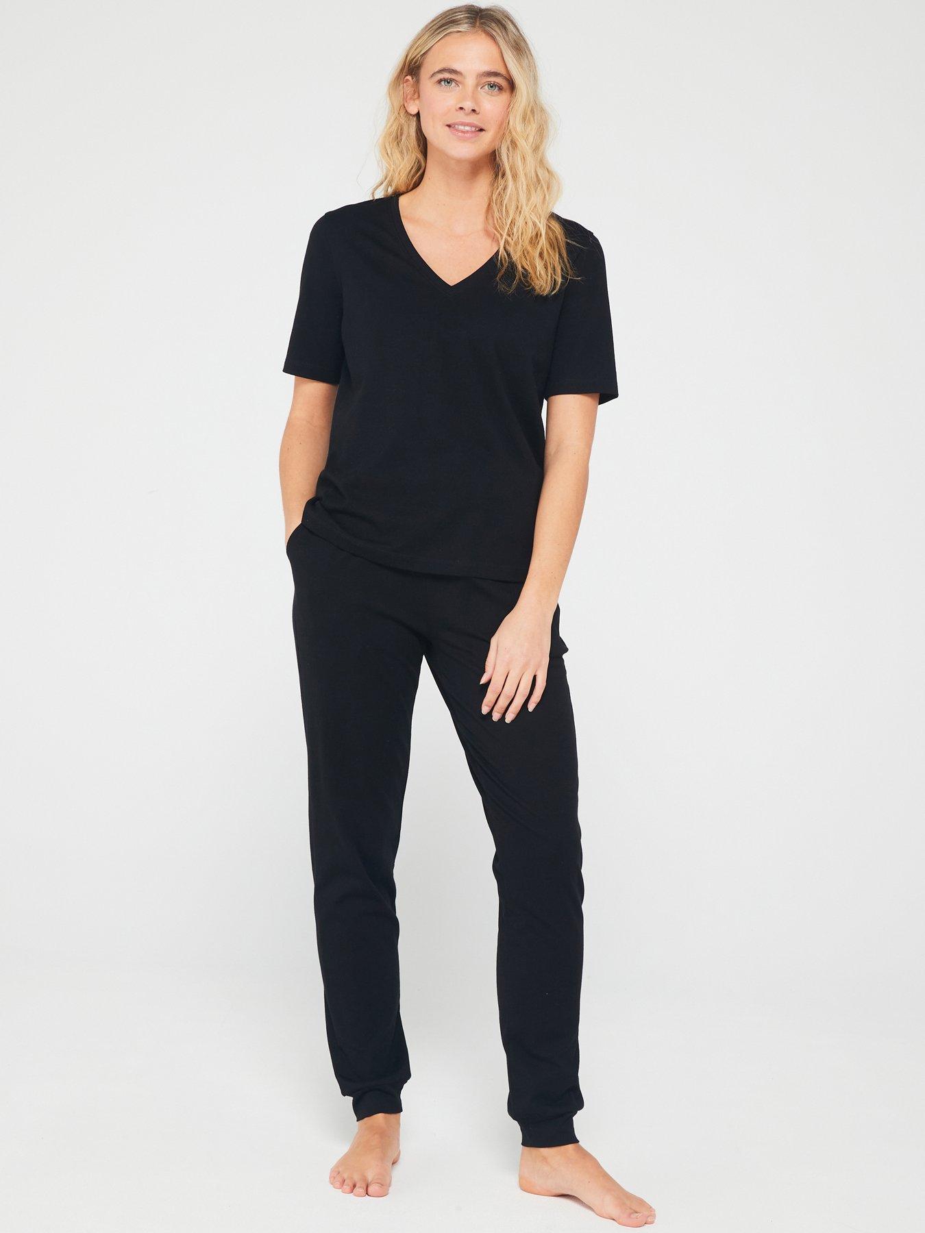 Image 1 of 5 of Everyday Mid Sleeve V-Neck Top and Jogger PJ&nbsp;Set - Black